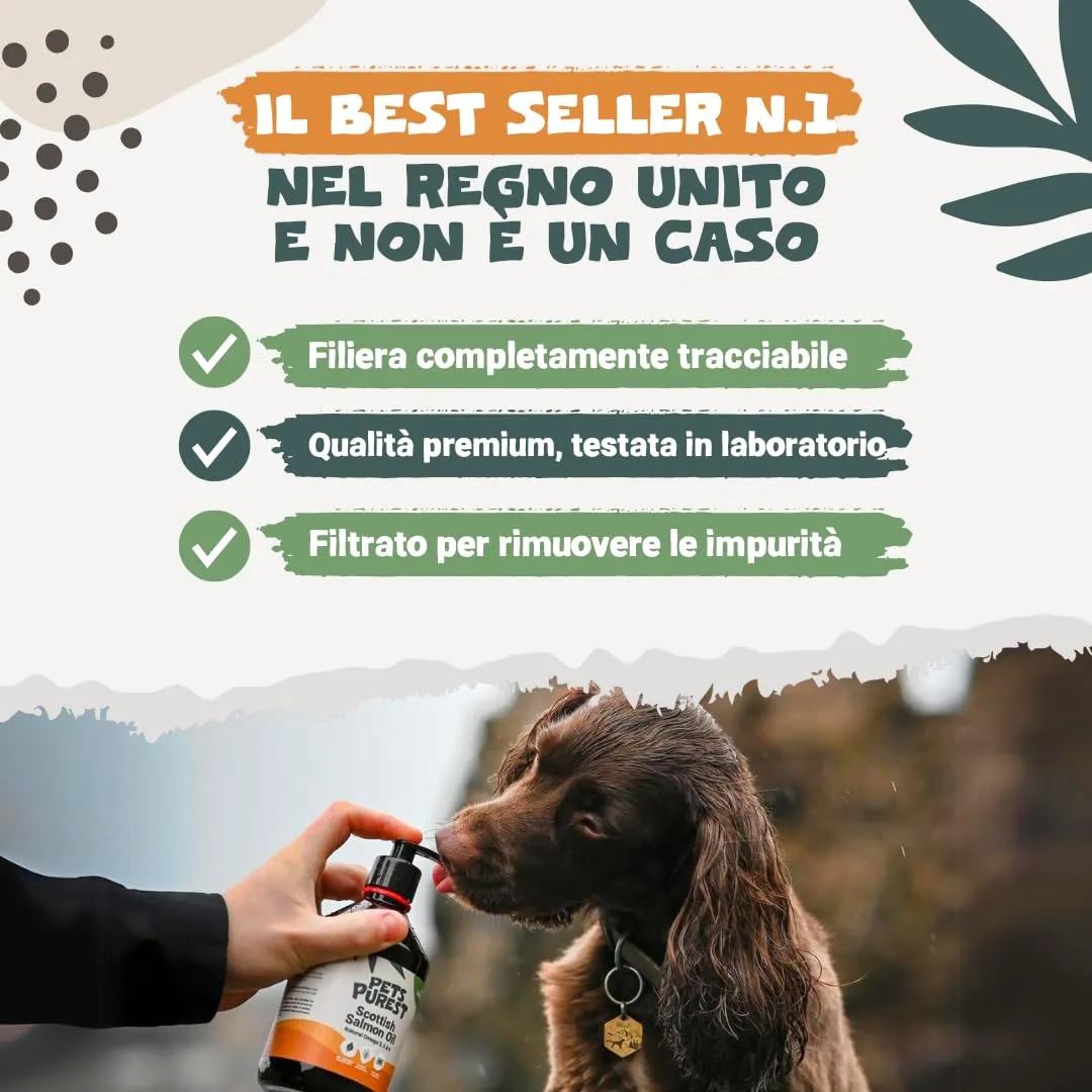 Pets Purest Olio di salmone per cani e gatti 1000 ml – Olio di salmone norvegese puro con Omega 3-6-9 e vitamina E – Supporta pelle, pelliccia, articolazioni e sistema immunitario – 100% naturale - immagine 6