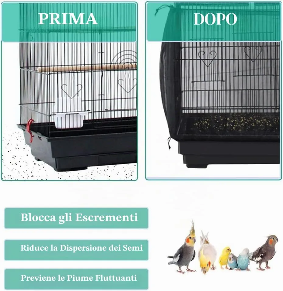 ASOCEA Grande Copertura per Gabbia Uccelli, Universale Rete per Gabbia Pappagalli Nylon Copertura Gonna per Gabbia per Uccelli per Gabbie Rotonde e Quadrate (Nero, 118 * 15.7in/300 * 40cm) - immagine 4