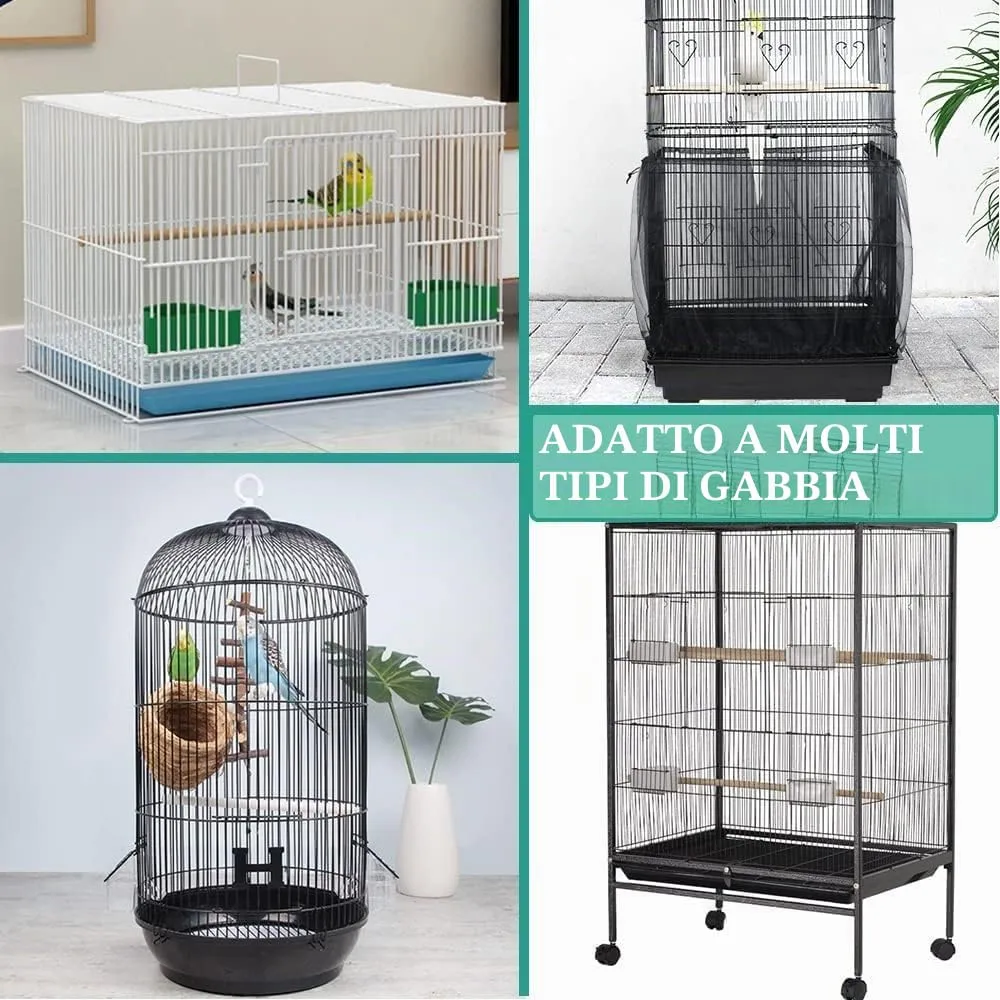 ASOCEA Grande Copertura per Gabbia Uccelli, Universale Rete per Gabbia Pappagalli Nylon Copertura Gonna per Gabbia per Uccelli per Gabbie Rotonde e Quadrate (Nero, 118 * 15.7in/300 * 40cm) - immagine 5