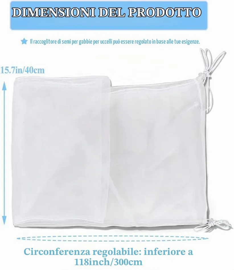 ASOCEA Grande Copertura per Gabbia Uccelli, Universale Rete per Gabbia Pappagalli Nylon Copertura Gonna per Gabbia per Uccelli per Gabbie Rotonde e Quadrate (Bianco, 118 * 15.7in/300 * 40cm) - immagine 2