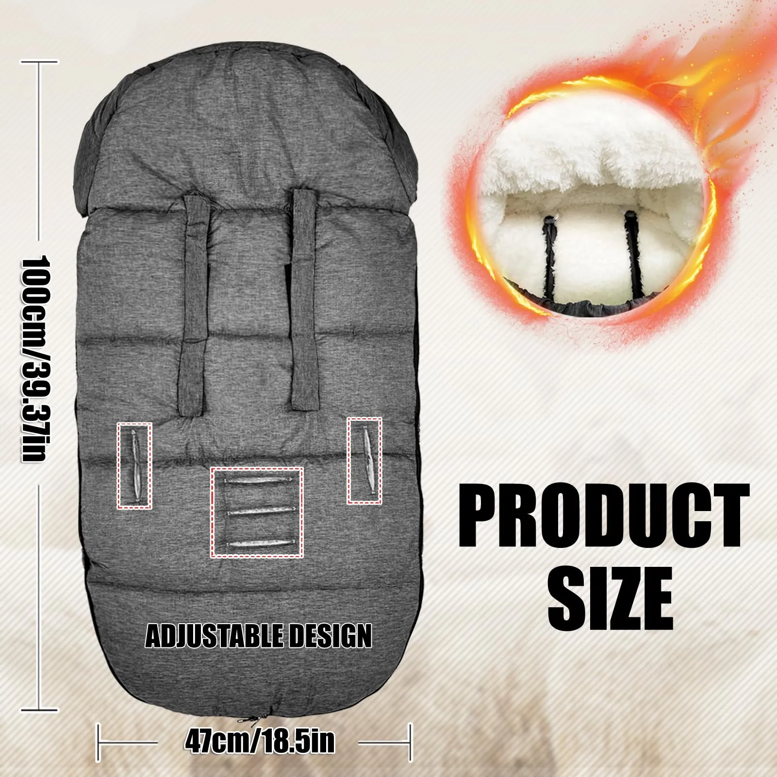 Aloskart Sacco Passeggino Invernale Universale, 100cm, Grigio Scuro - immagine 2