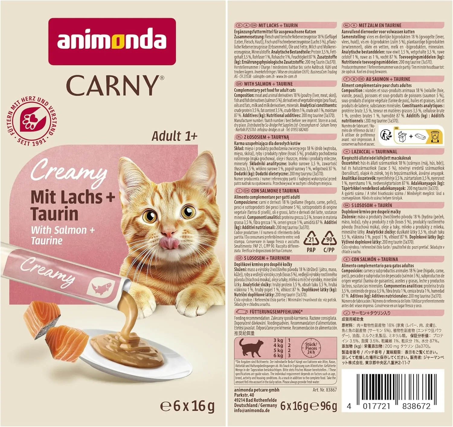 animonda Carny Adult Creamy, cibo umido per gatti, con Salmone + Taurina 6x15 g - immagine 4