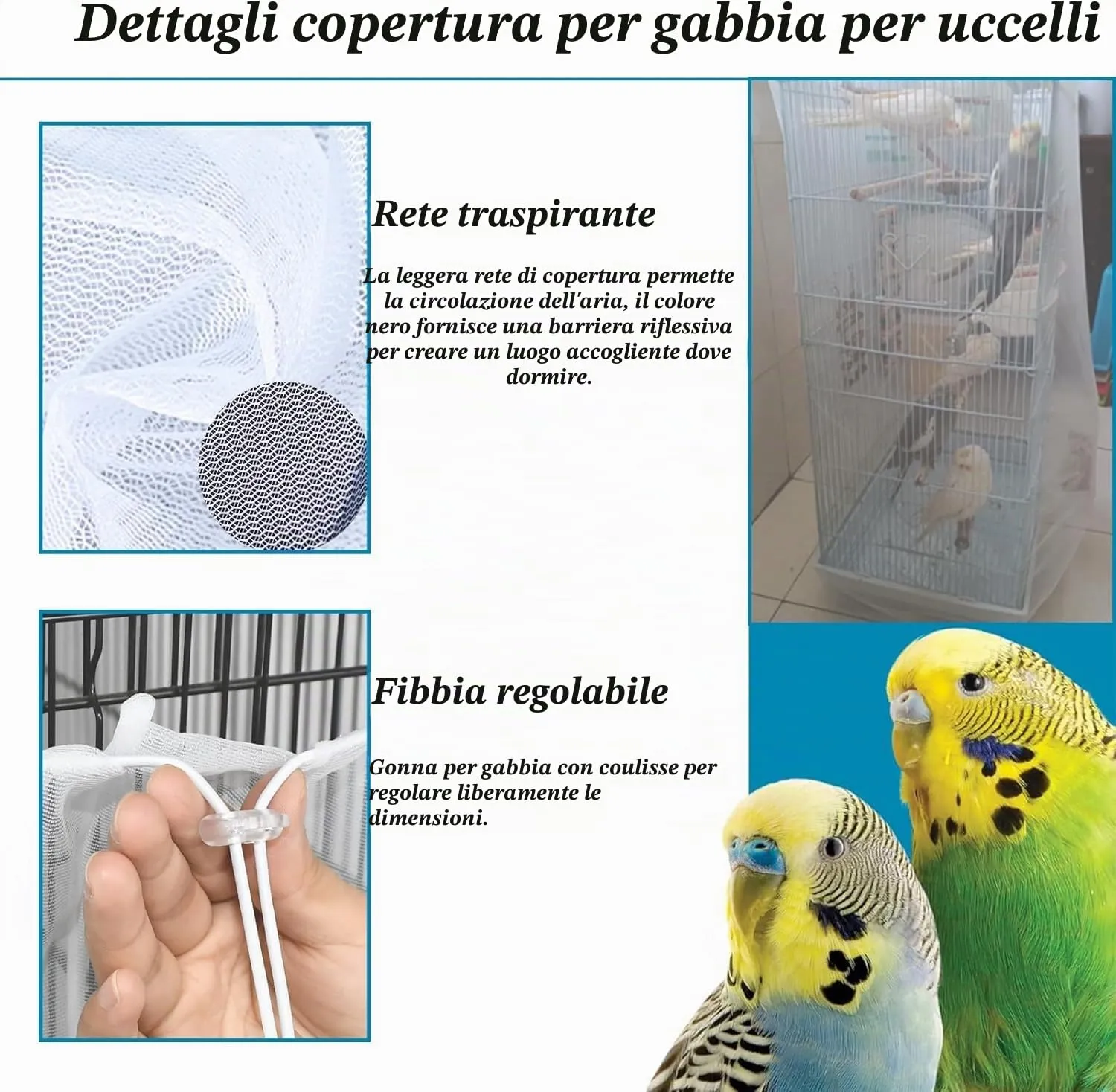 ASOCEA Grande Copertura per Gabbia Uccelli, Universale Rete per Gabbia Pappagalli Nylon Copertura Gonna per Gabbia per Uccelli per Gabbie Rotonde e Quadrate (Bianco, 118 * 31.5in/300 * 80cm) - immagine 3
