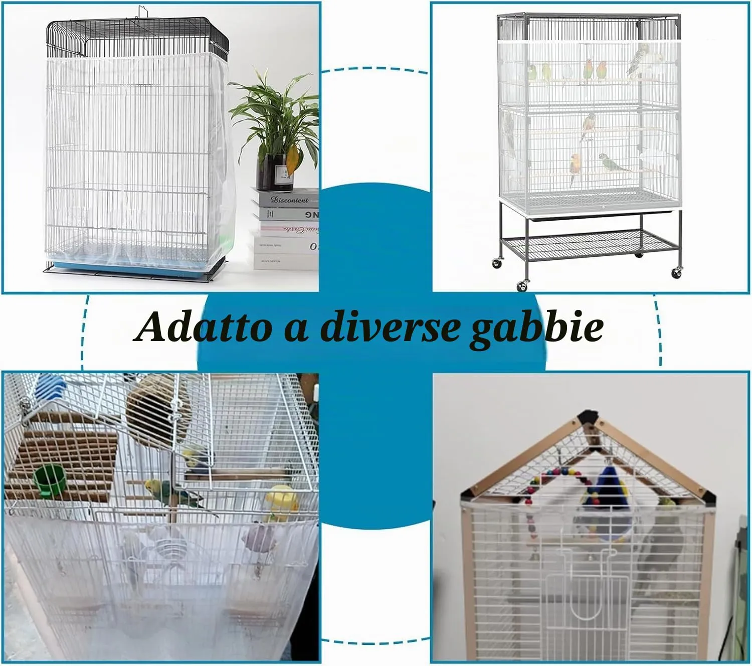 ASOCEA Grande Copertura per Gabbia Uccelli, Universale Rete per Gabbia Pappagalli Nylon Copertura Gonna per Gabbia per Uccelli per Gabbie Rotonde e Quadrate (Bianco, 118 * 31.5in/300 * 80cm) - immagine 5