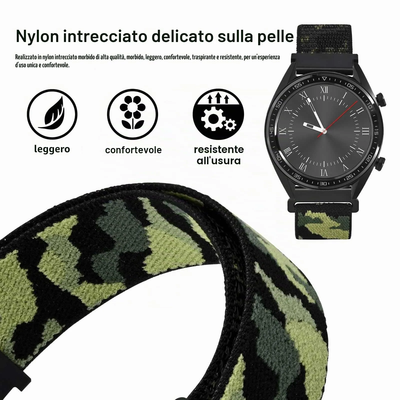 WOCCI 18mm Sportivo Cinturino in Nylon, Cinturini per Orologi a Sgancio Rapido per Uomo e Donna (Camo Giungla) - immagine 2