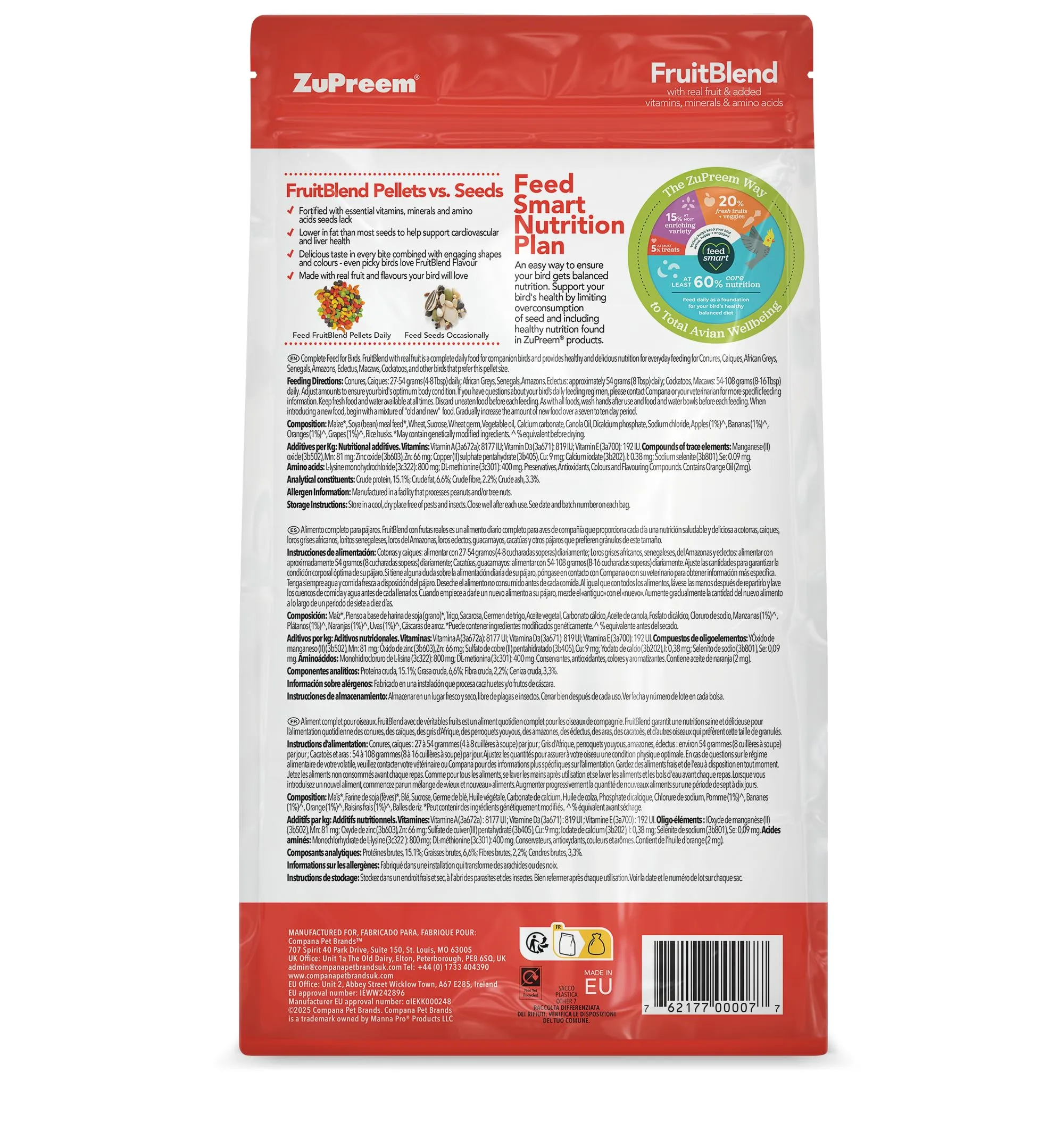 Zupreem Multifrutas Futter für Begleitvögel - Früchte und Vitamine - Futter für Vögel Geeignet für Papageien, Aras, Kakadus, Caiques und Andere Mittelgroße bis Große Vögel - 1,5 kg - immagine 2