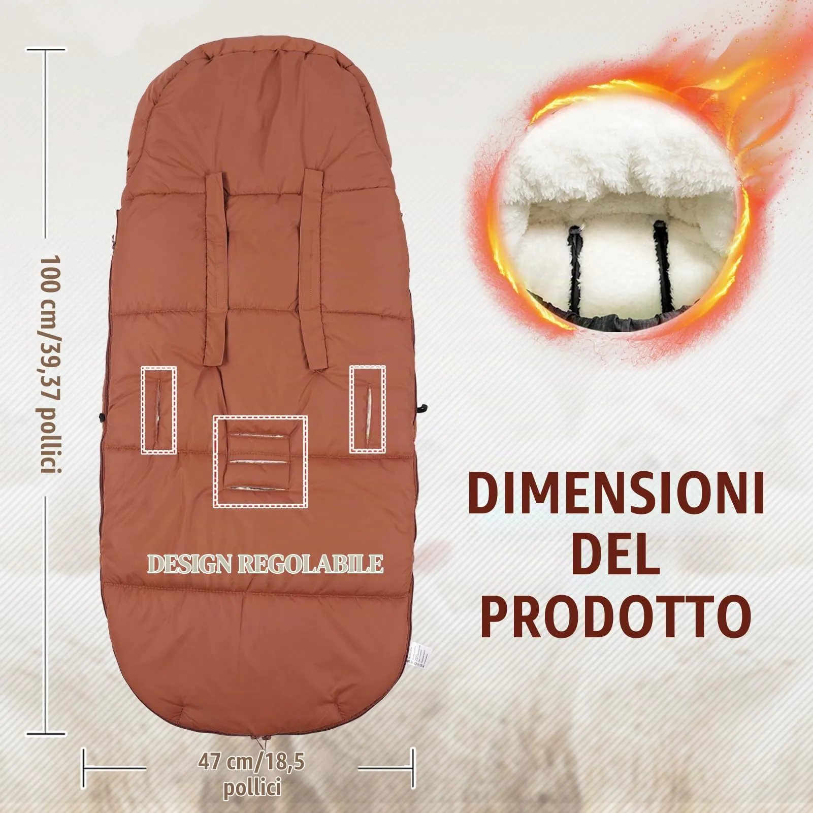 Aloskart Sacco Passeggino Invernale Universale, 100cm Lunghezza, Marrone - immagine 2