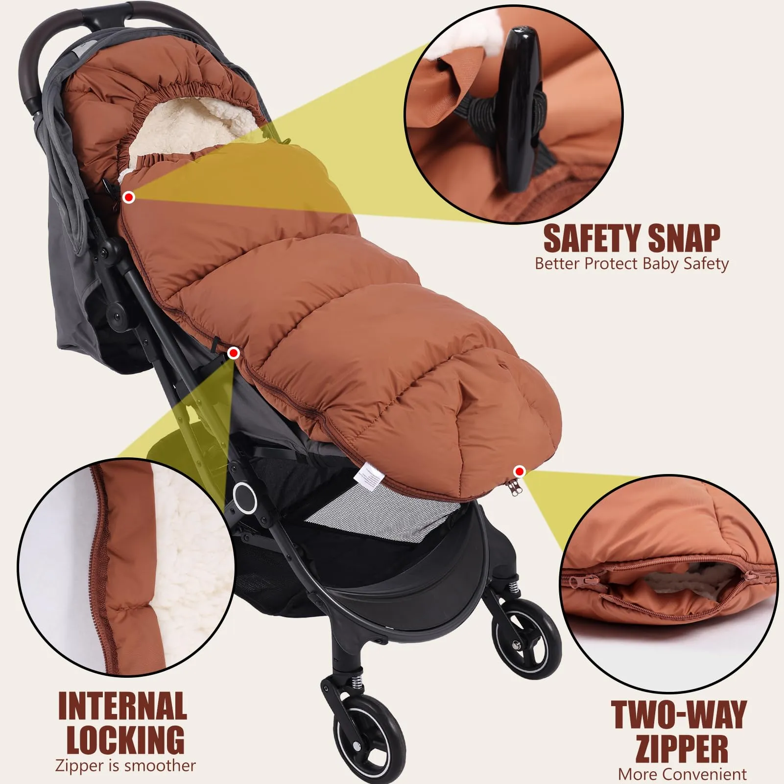 Aloskart Sacco Passeggino Invernale Universale, 100cm Lunghezza, Marrone - immagine 4