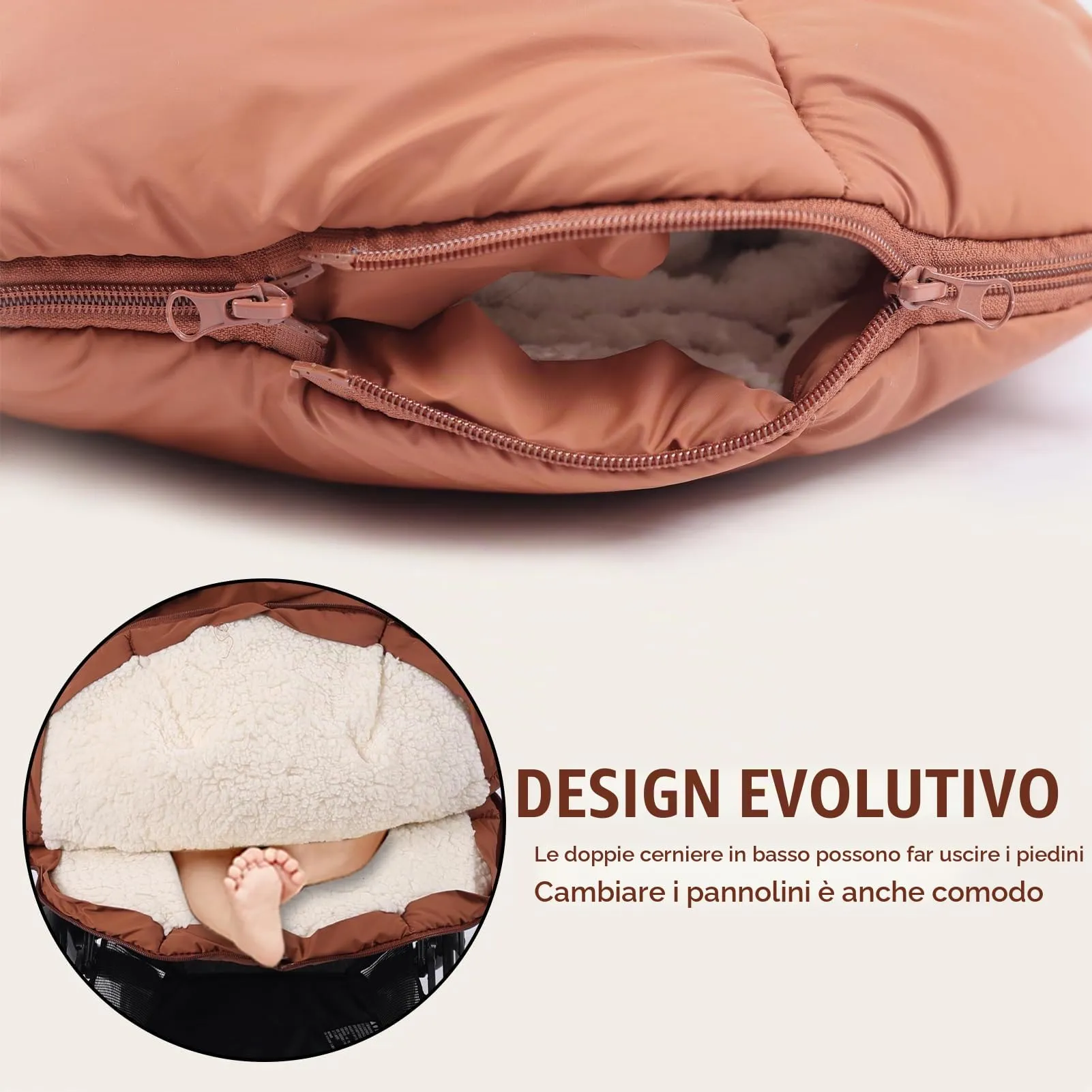 Aloskart Sacco Passeggino Invernale Universale, 100cm Lunghezza, Marrone - immagine 5