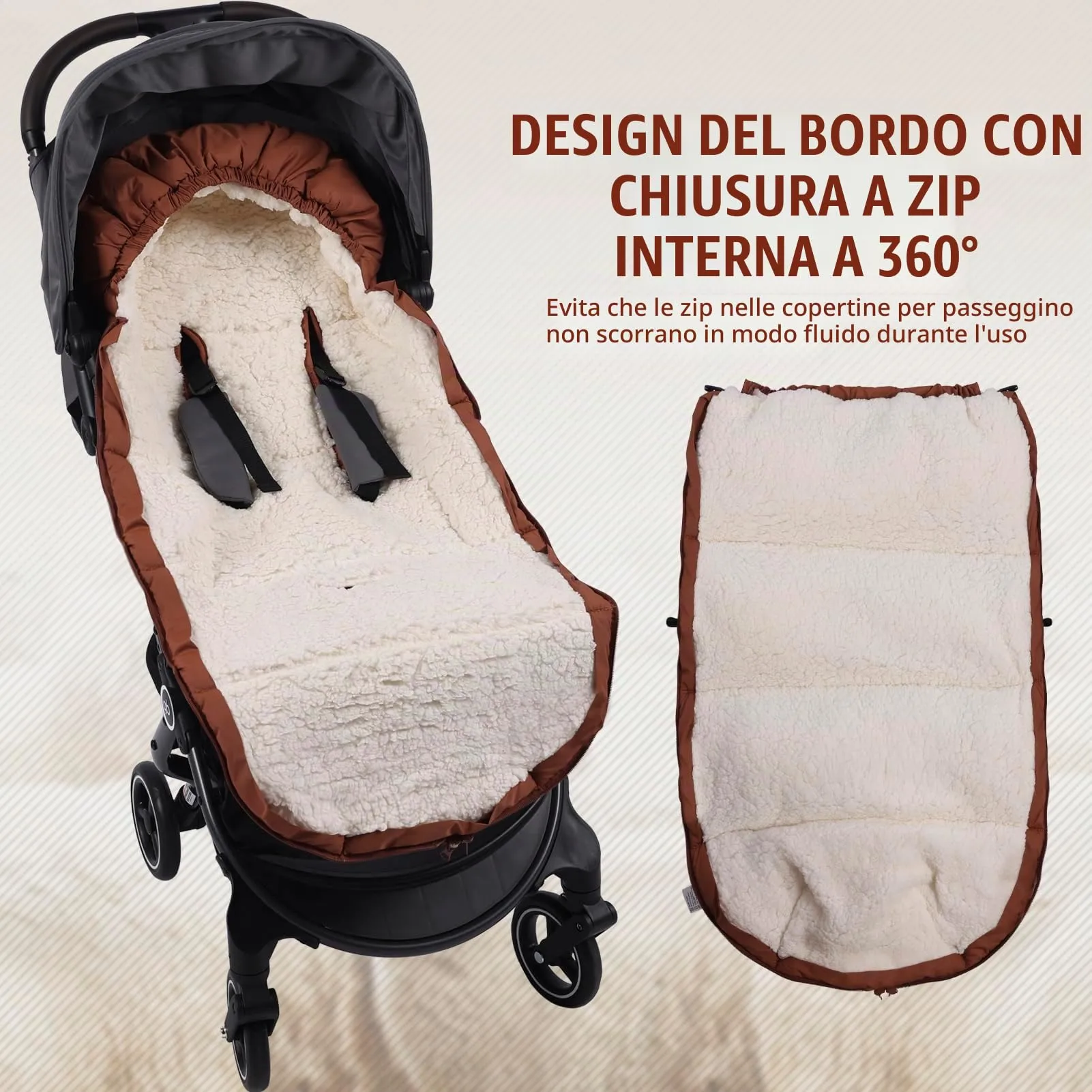Aloskart Sacco Passeggino Invernale Universale, 100cm Lunghezza, Marrone - immagine 6