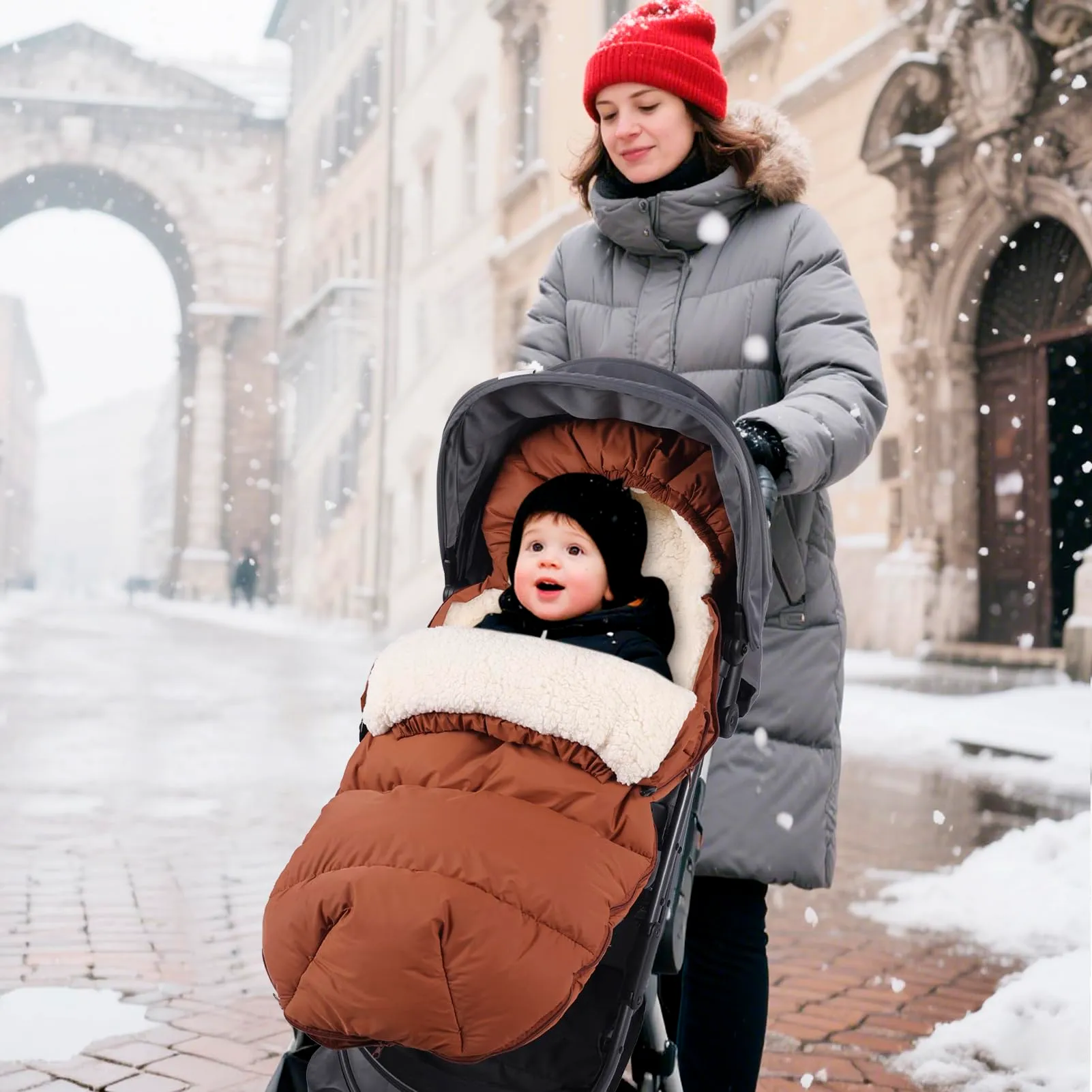 Aloskart Sacco Passeggino Invernale Universale, 100cm Lunghezza, Marrone - immagine 7