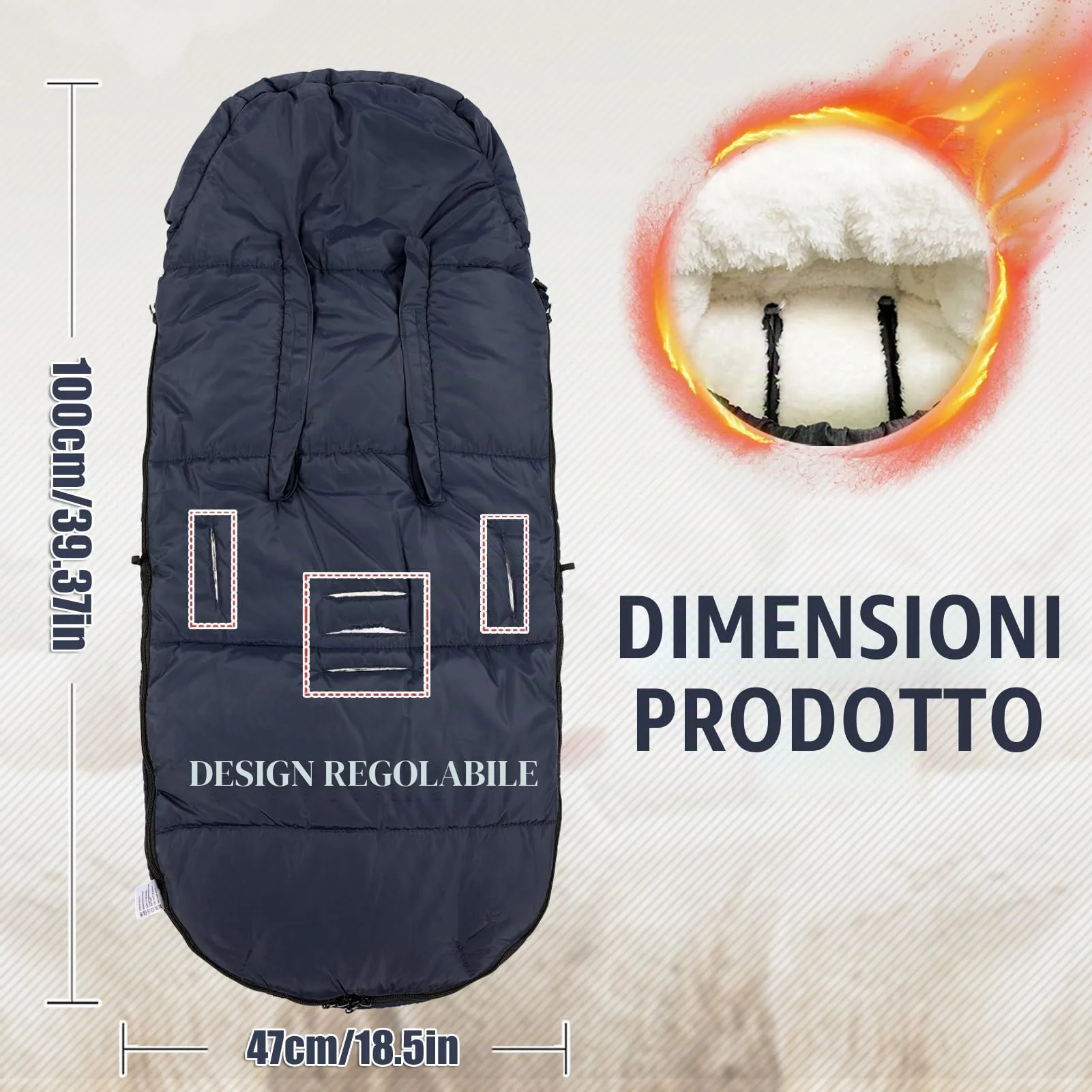 Aloskart Sacco Invernale Passeggino Universale, 100cm, Blu Scuro - immagine 3