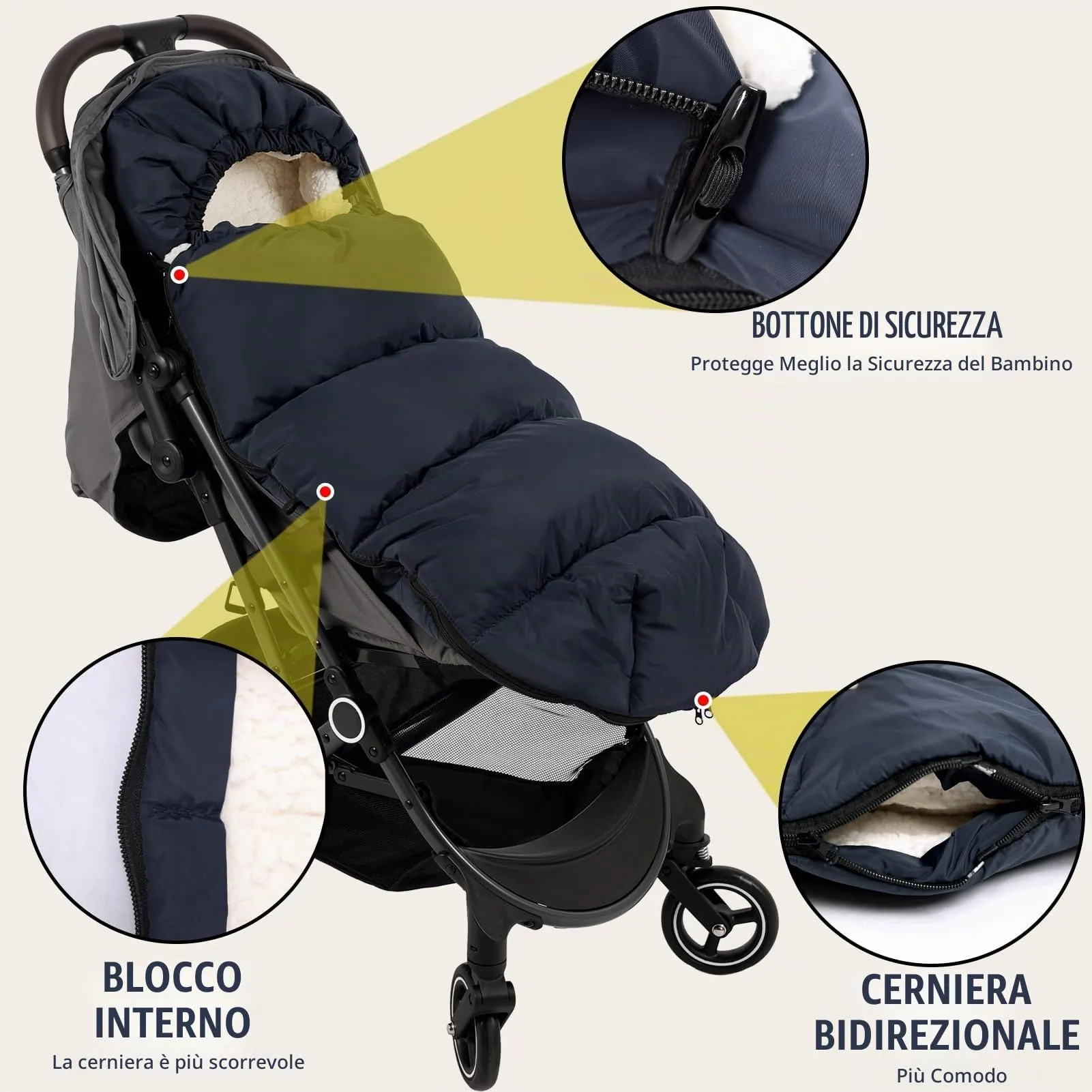 Aloskart Sacco Invernale Passeggino Universale, 100cm, Blu Scuro - immagine 5