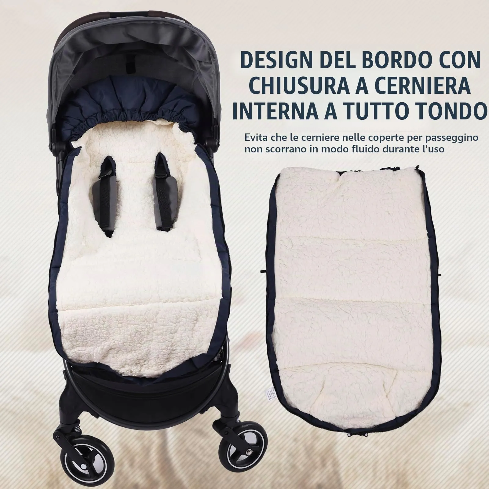 Aloskart Sacco Invernale Passeggino Universale, 100cm, Blu Scuro - immagine 7