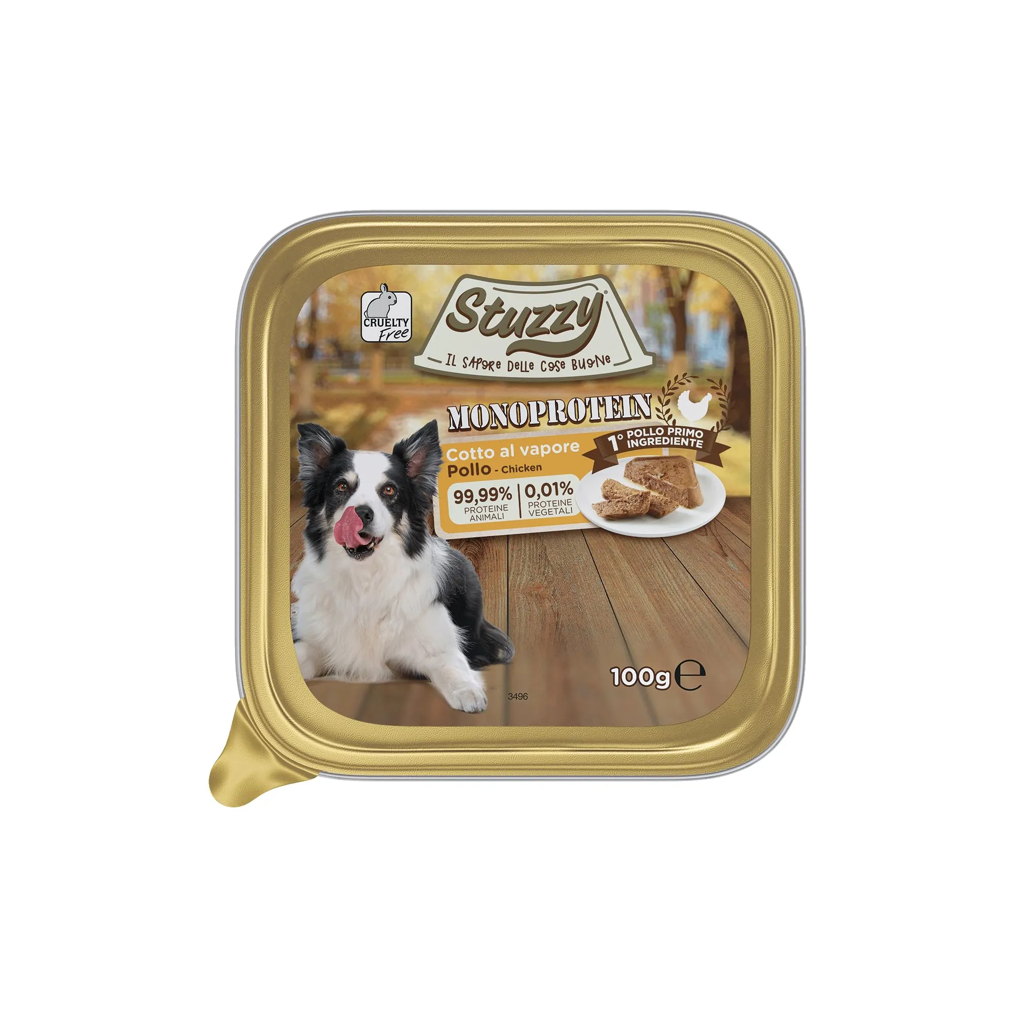 Stuzzy Monoprotein Alimento Umido per Cani Gusto Pollo, 99,9% Proteine Animali, 0,01% Proteine Vegetali, Cotto al Vapore, Alimento Completo per Cani, 32 x 100g - immagine 1