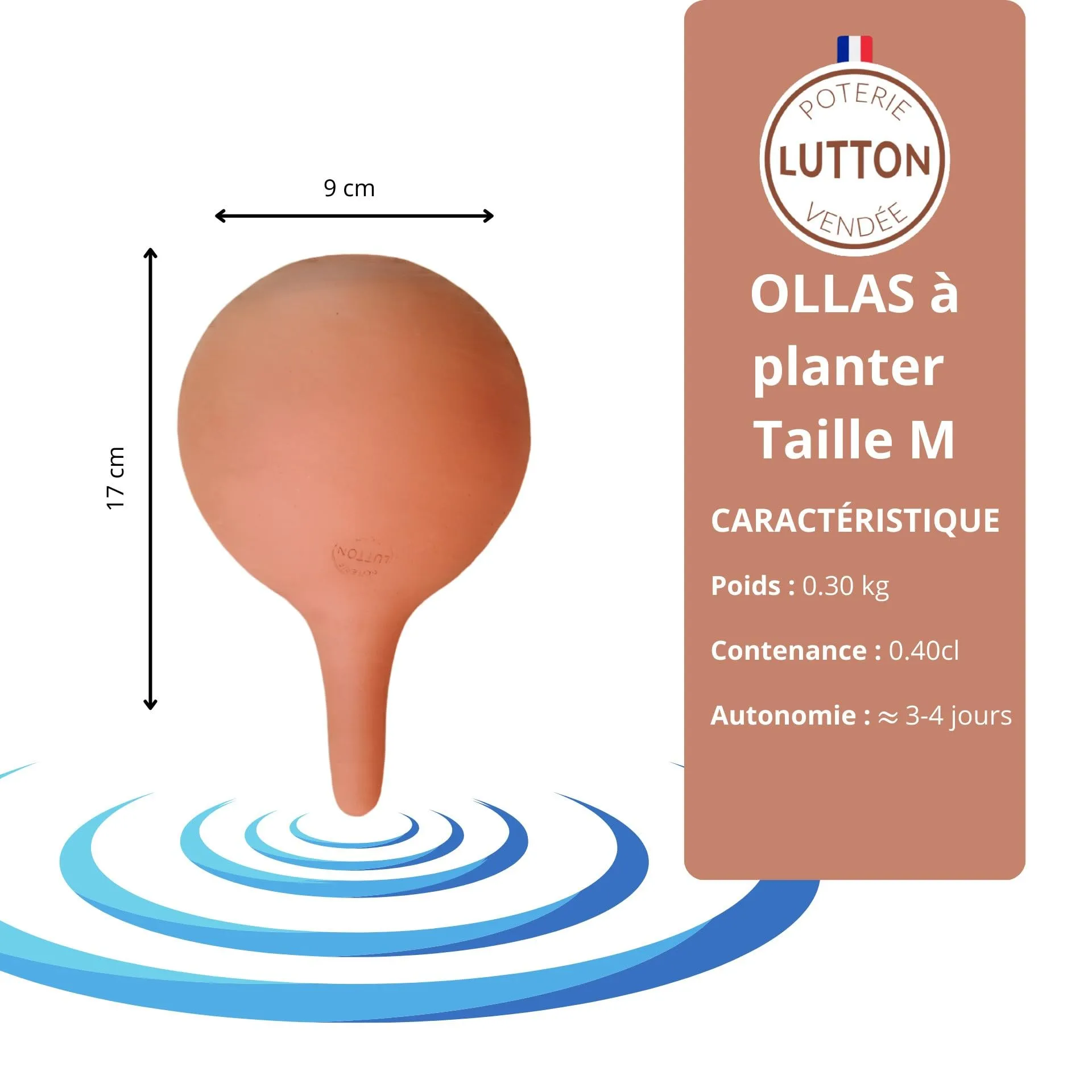 Ollas Lutton Mini Olla Terracotta 25cl | Produzione Francese | Irrigazione automatica ecologica | Irrigazione naturale per Piante Interne ed Esterne | Autonomia 2 Giorni | Olla Verde - immagine 7