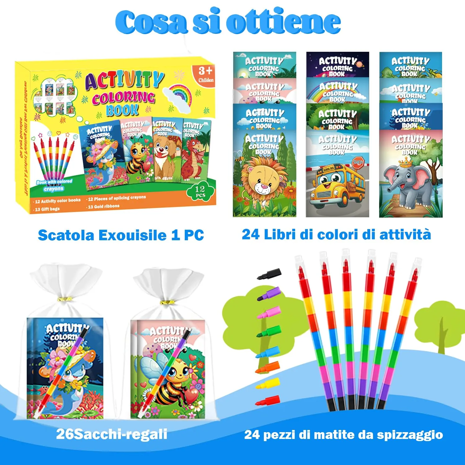 Aannanl 12 Set Libri da Colorare Bambini Gadget Compleanno con Pastelli - immagine 3