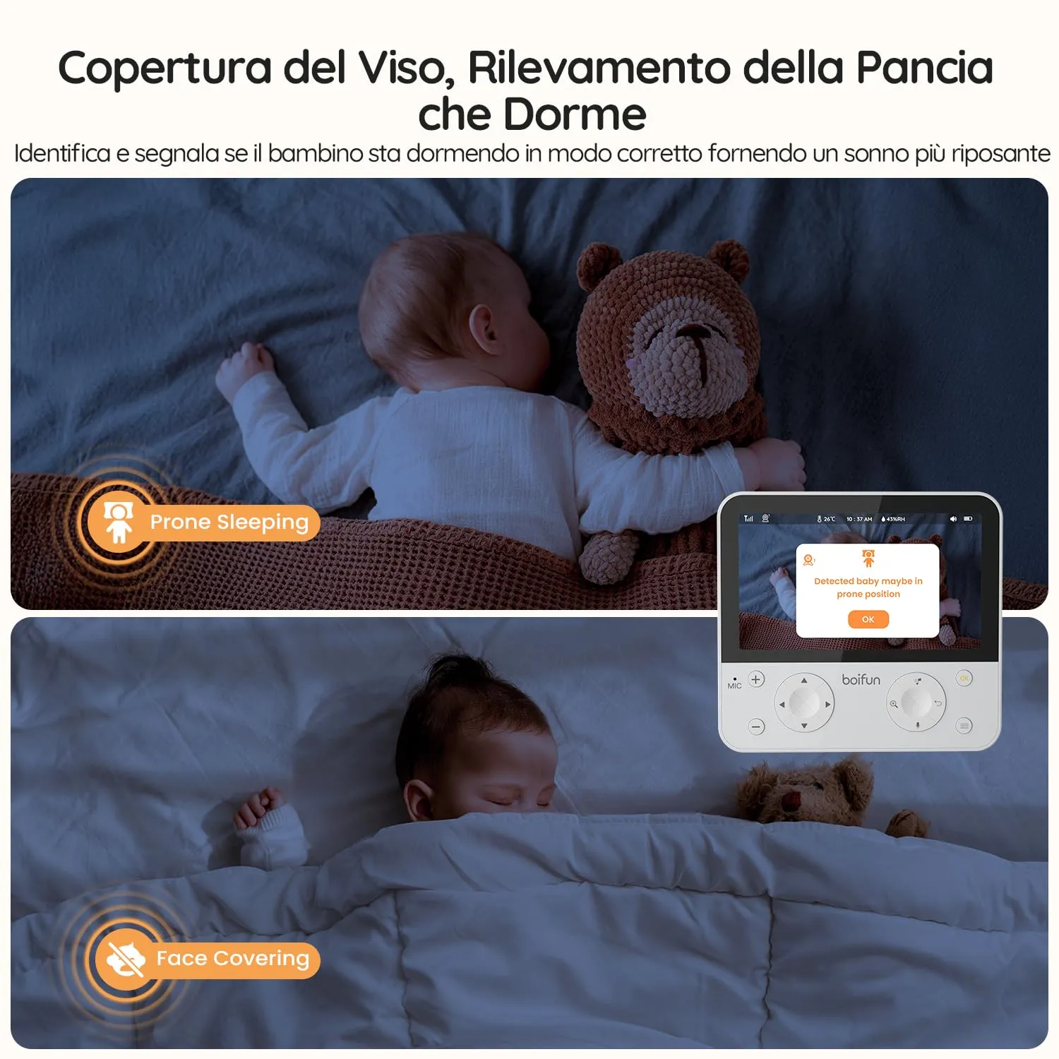 Boifun Baby Monitor 5.5’’ Video Audio con Telecamera 4MP 360° Zoom 4X, WiFi, App controllo fuori casa, AI Intelligente, Audio Bidirezionale, Temperatura & Umidità, Luce Notturna, SD, Batteria 4000mAh - immagine 3