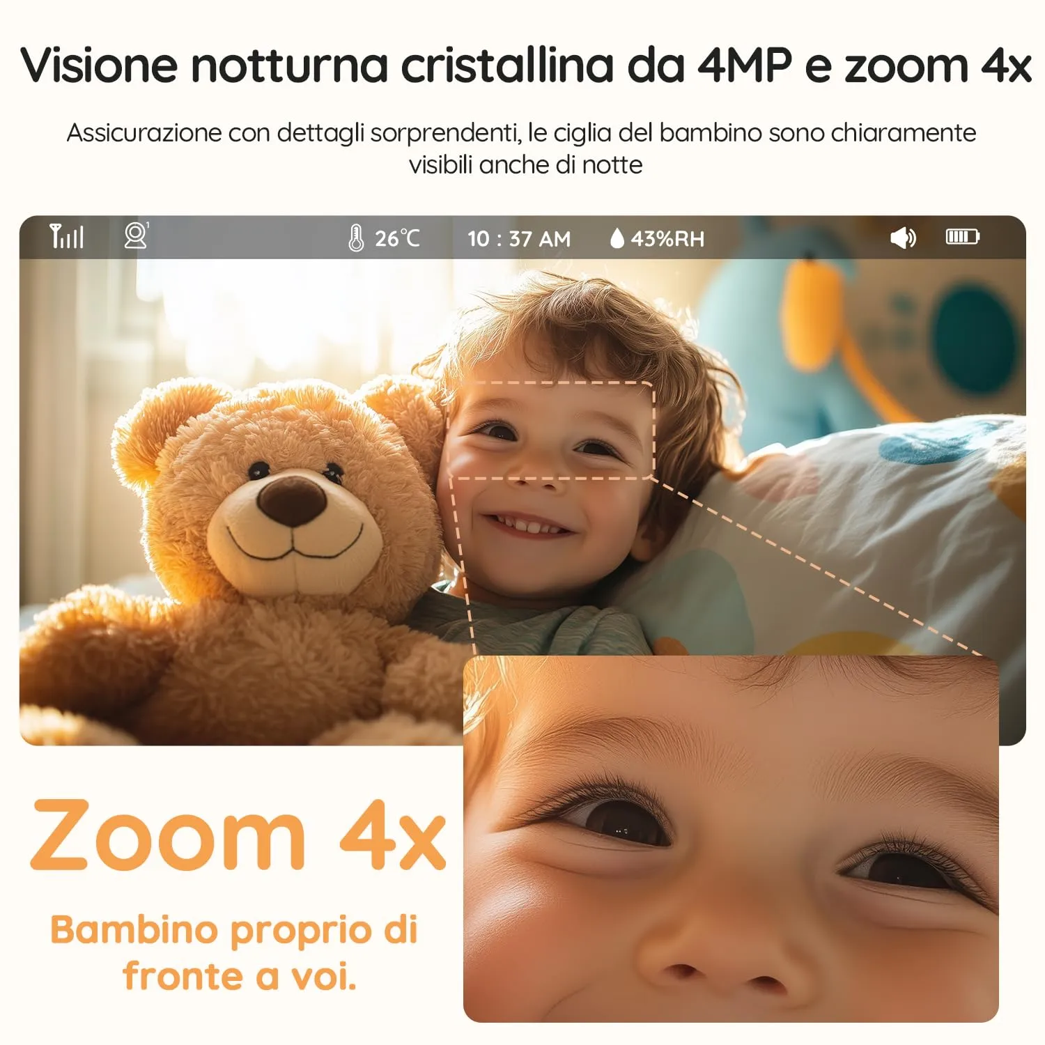 Boifun Baby Monitor 5.5’’ Video Audio con Telecamera 4MP 360° Zoom 4X, WiFi, App controllo fuori casa, AI Intelligente, Audio Bidirezionale, Temperatura & Umidità, Luce Notturna, SD, Batteria 4000mAh - immagine 7