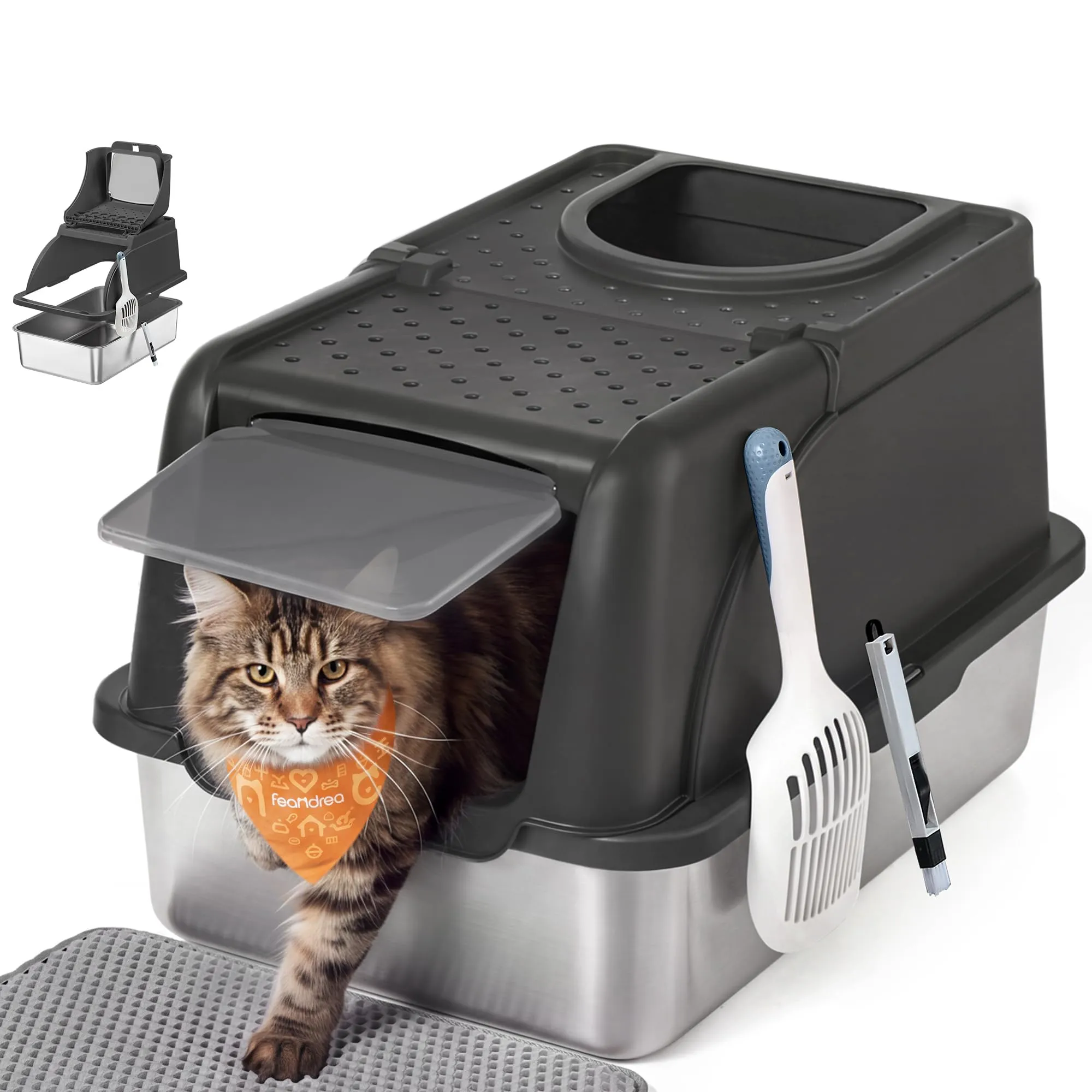Feandrea Lettiera per Gatti Chiusa in Acciaio Inox, 61 x 40 x 36,5 cm - immagine 1