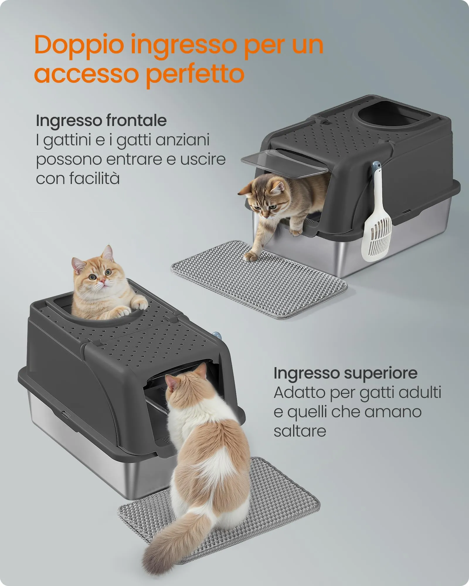 Feandrea Lettiera per Gatti Chiusa in Acciaio Inox, 61 x 40 x 36,5 cm - immagine 5