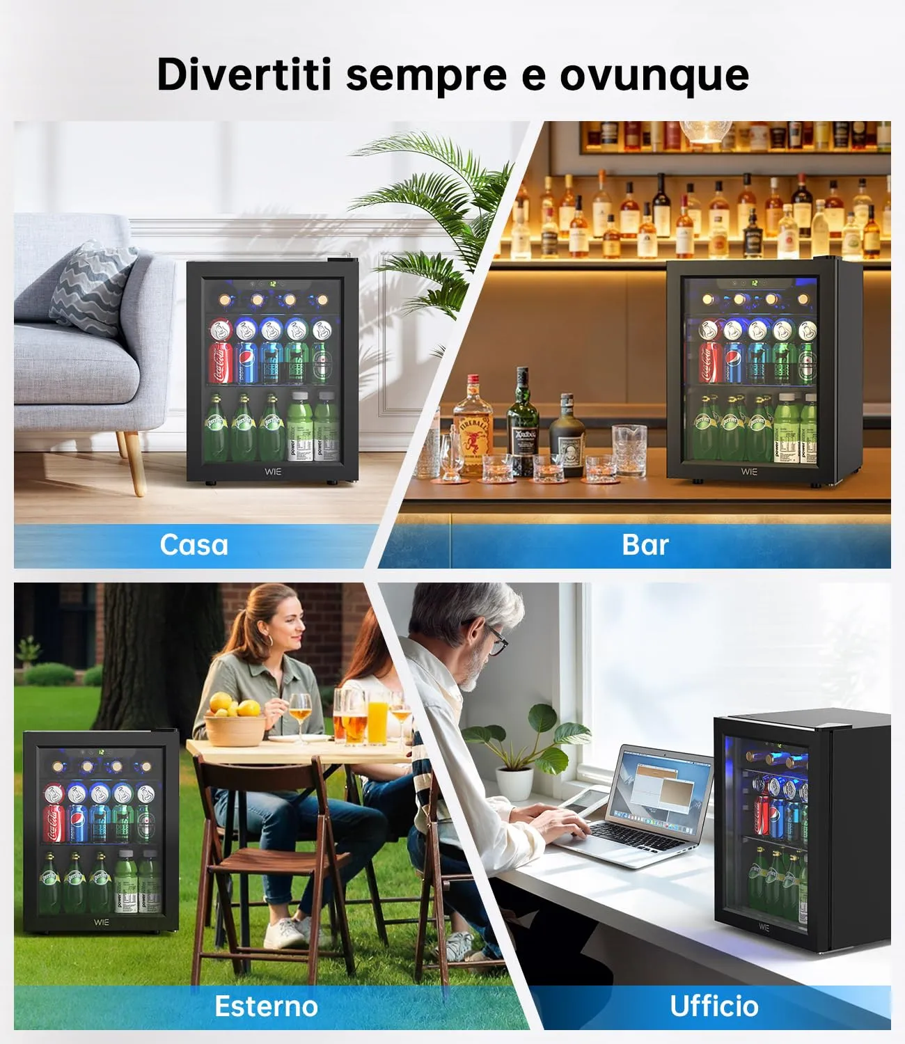 WIE Mini Frigo, Frigorifero Piccolo 48L, Frigo Vetrina con Porta in Vetro, Capacità 68 Lattine, Temperatura Regolabile, Illuminazione LED, Silenzioso - Per Casa, Ufficio, Bar - immagine 7