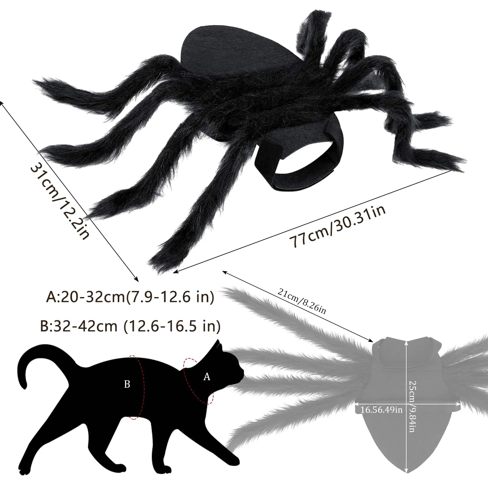 Xbessc Costume da Ragno per Cane Gatto Nero Costume da Ragno di Furry Scary - immagine 2