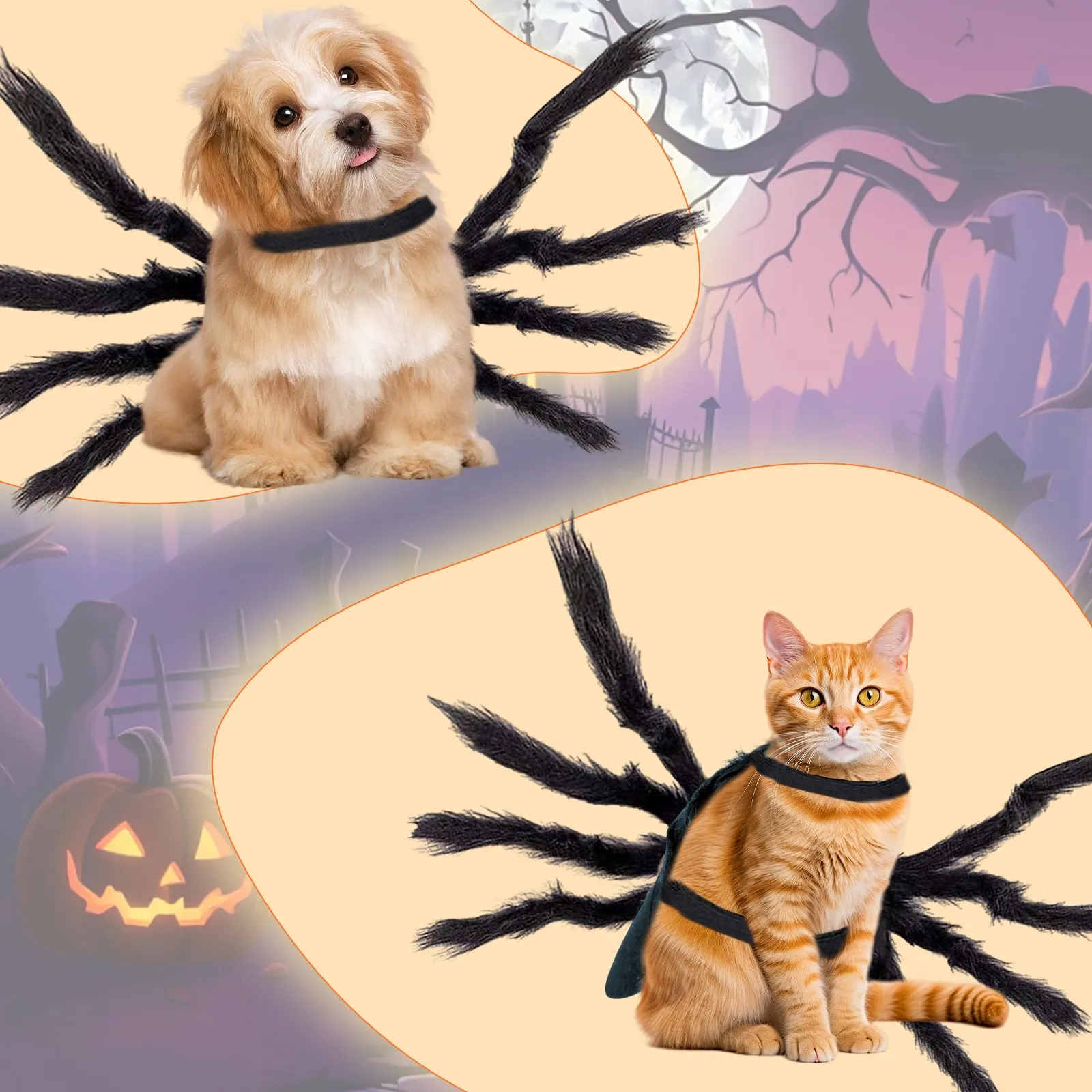 Xbessc Costume da Ragno per Cane Gatto Nero Costume da Ragno di Furry Scary - immagine 4
