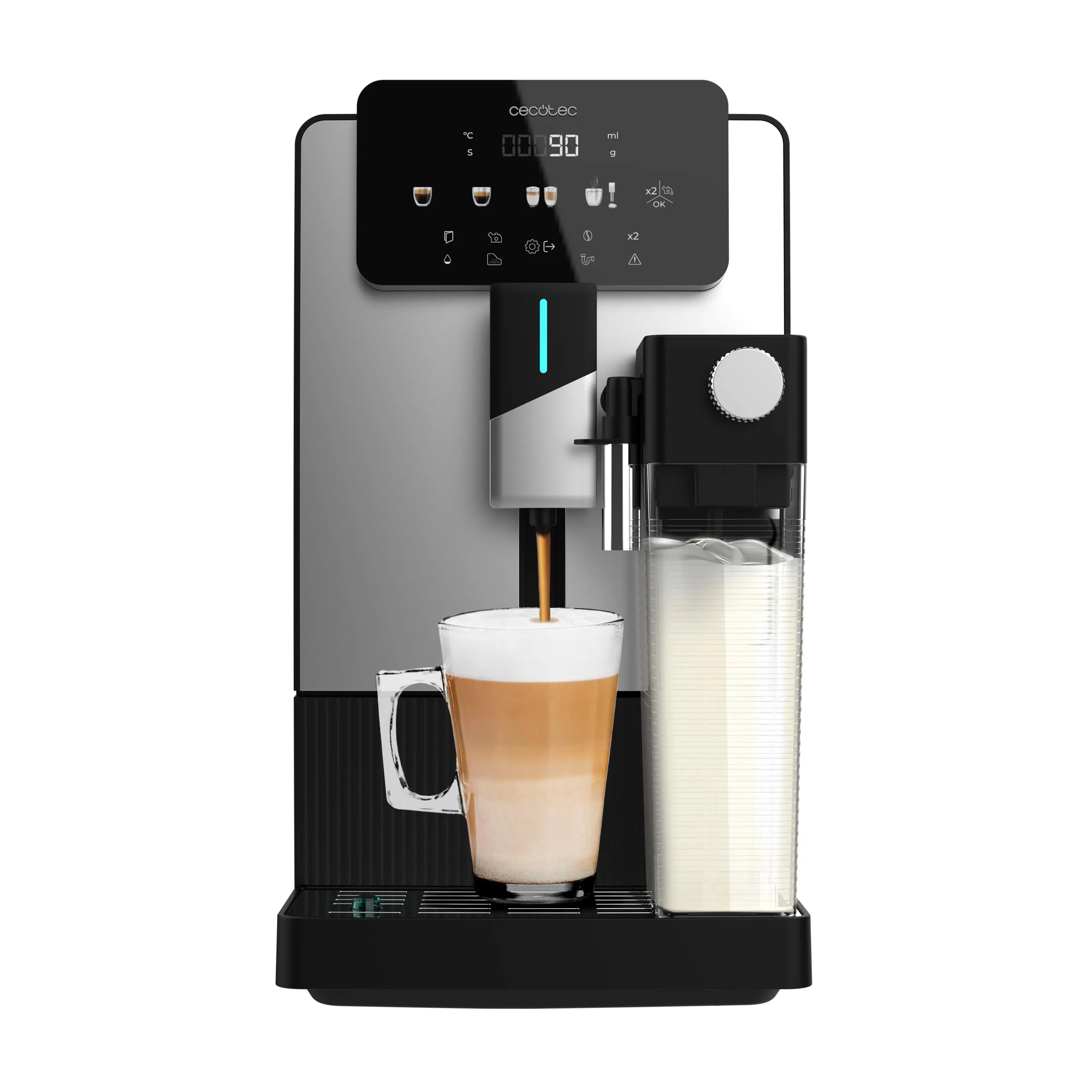 Cecotec Macchina da Caffè Superautomatica Cremmaet Latte. 1350W, 19Bar, Thermoblock, 6 Bevande, Vaporizzatore, 5 Livelli Macinatura, Serbatoio Caffé 150g, Latte 400ml, Acqua 1.1L, Pannello Tattile - immagine 1