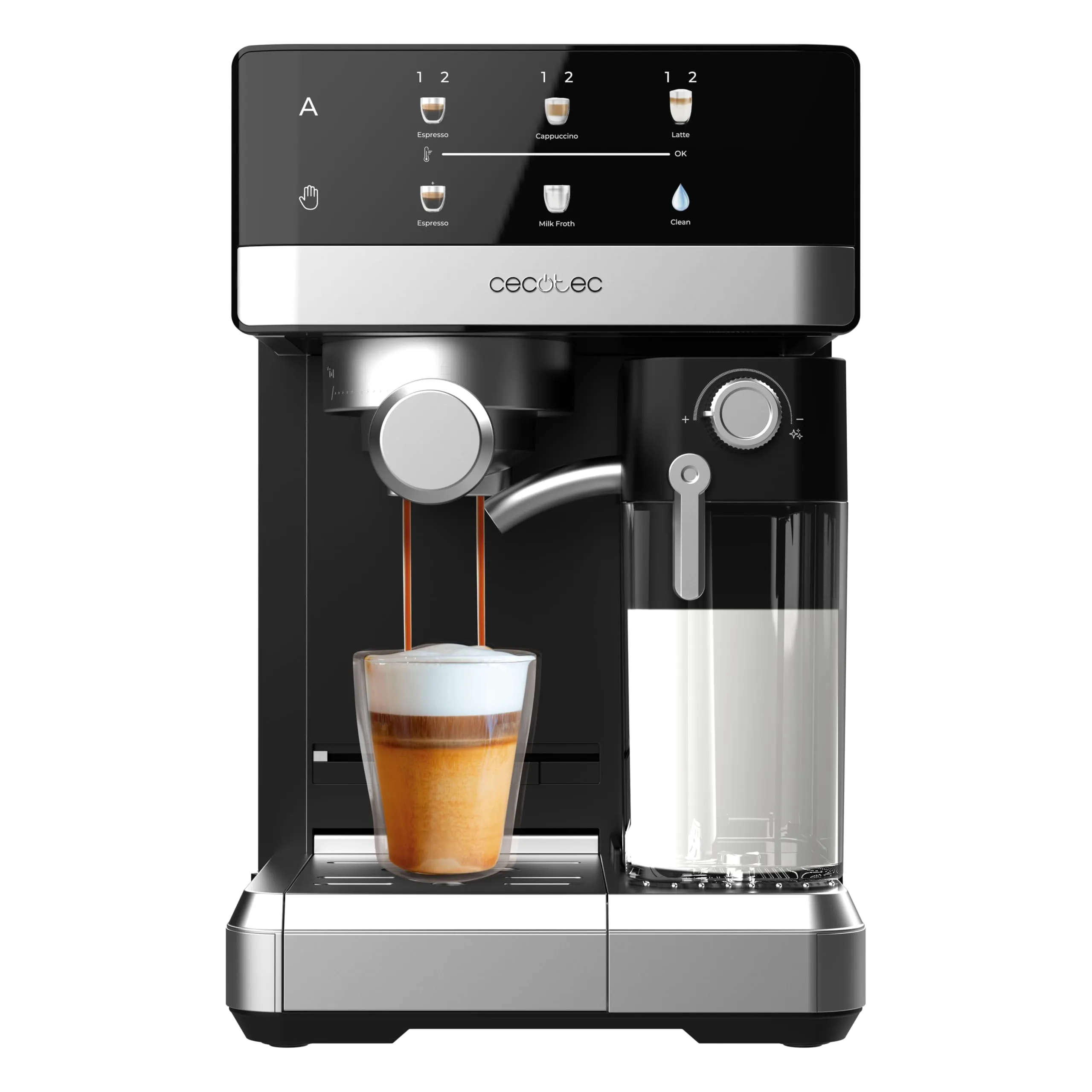 Cecotec Macchina Espresso Power Espresso 20 Touch & Cream Pastiglie Decalcificanti. 1350W, 20Bar, Display Touch Ricettario, Schiumatore, Thermoblock, Serbatoio Latte 500ml, Acqua 1.8L, Autopulizia - immagine 1
