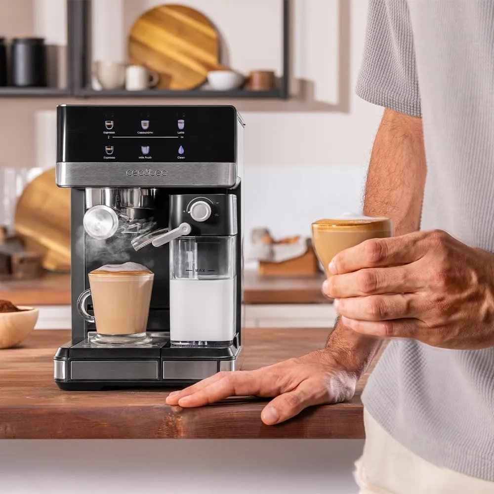 Cecotec Macchina Espresso Power Espresso 20 Touch & Cream Pastiglie Decalcificanti. 1350W, 20Bar, Display Touch Ricettario, Schiumatore, Thermoblock, Serbatoio Latte 500ml, Acqua 1.8L, Autopulizia - immagine 5