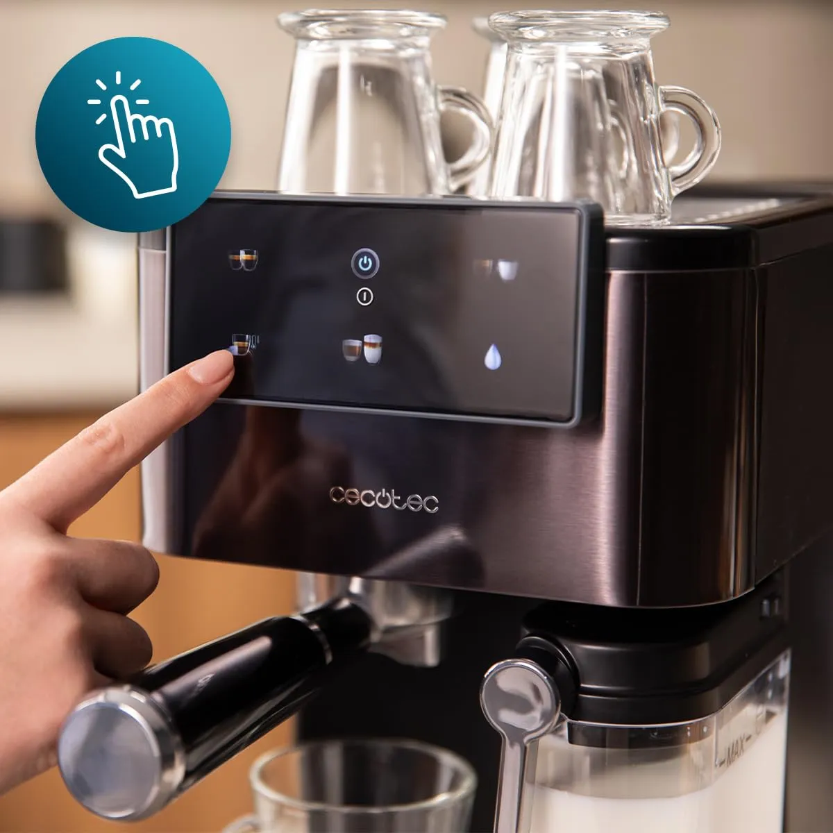 Cecotec Macchina da Caffè Espresso Semiautomatica Power Espresso ColdBrew Latte Scuro.1350W, 20Bar, Freddo, Tiepido, Caldo, Schermo Tattile, Serbatoio Acqua 1.5L, Serbatoio Latte 500ml, Doppio Braccio - immagine 4