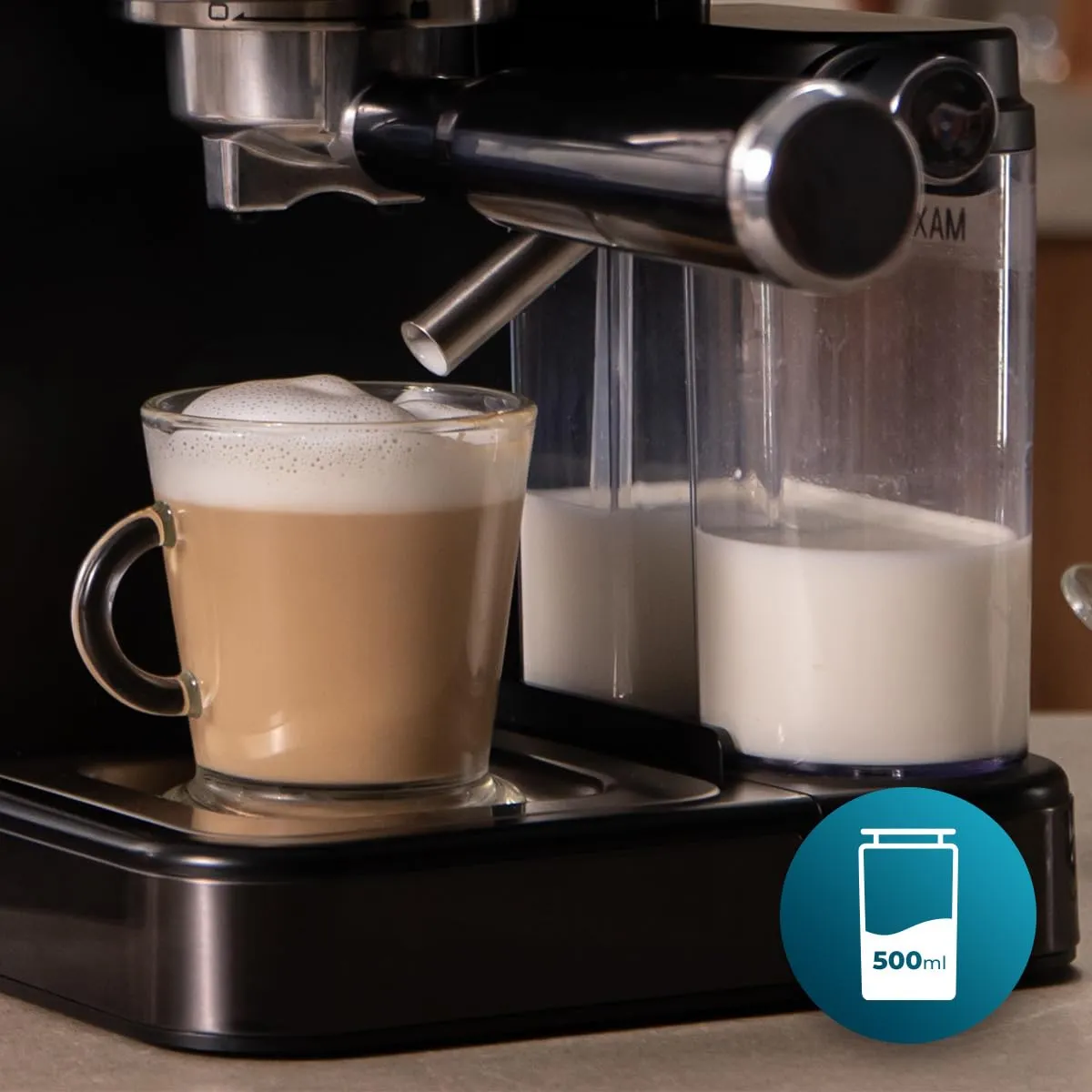 Cecotec Macchina da Caffè Espresso Semiautomatica Power Espresso ColdBrew Latte Scuro.1350W, 20Bar, Freddo, Tiepido, Caldo, Schermo Tattile, Serbatoio Acqua 1.5L, Serbatoio Latte 500ml, Doppio Braccio - immagine 7