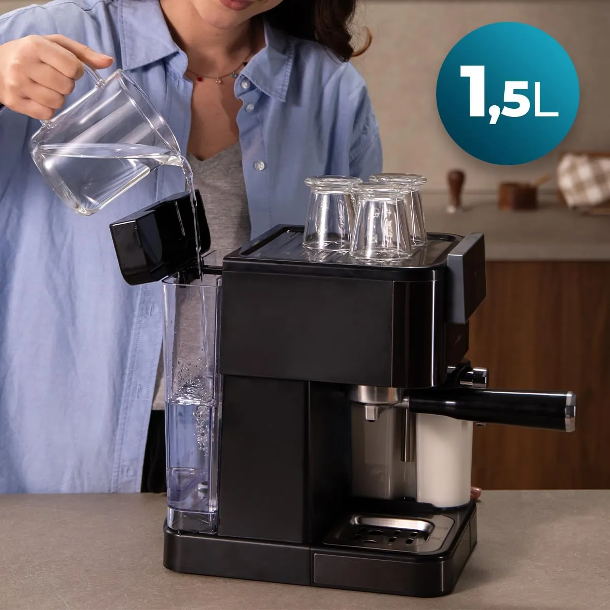 Cecotec Macchina da Caffè Espresso Semiautomatica Power Espresso ColdBrew Latte Scuro.1350W, 20Bar, Freddo, Tiepido, Caldo, Schermo Tattile, Serbatoio Acqua 1.5L, Serbatoio Latte 500ml, Doppio Braccio - immagine 8