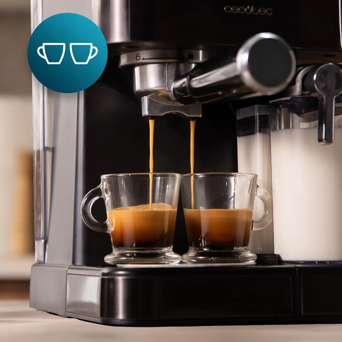 Cecotec Macchina da Caffè Espresso Semiautomatica Power Espresso ColdBrew Latte Scuro.1350W, 20Bar, Freddo, Tiepido, Caldo, Schermo Tattile, Serbatoio Acqua 1.5L, Serbatoio Latte 500ml, Doppio Braccio - immagine 9