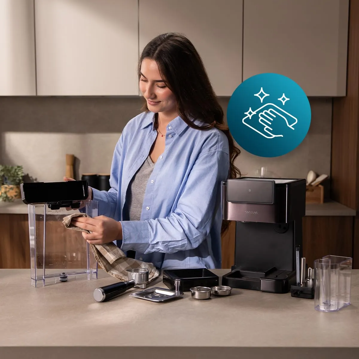 Cecotec Macchina da Caffè Espresso Semiautomatica Power Espresso ColdBrew Latte Scuro.1350W, 20Bar, Freddo, Tiepido, Caldo, Schermo Tattile, Serbatoio Acqua 1.5L, Serbatoio Latte 500ml, Doppio Braccio - immagine 11