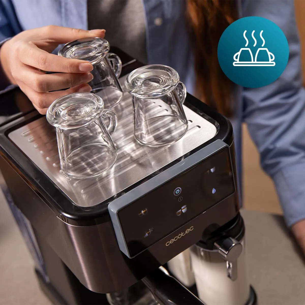 Cecotec Macchina da Caffè Espresso Semiautomatica Power Espresso ColdBrew Latte Scuro.1350W, 20Bar, Freddo, Tiepido, Caldo, Schermo Tattile, Serbatoio Acqua 1.5L, Serbatoio Latte 500ml, Doppio Braccio - immagine 12
