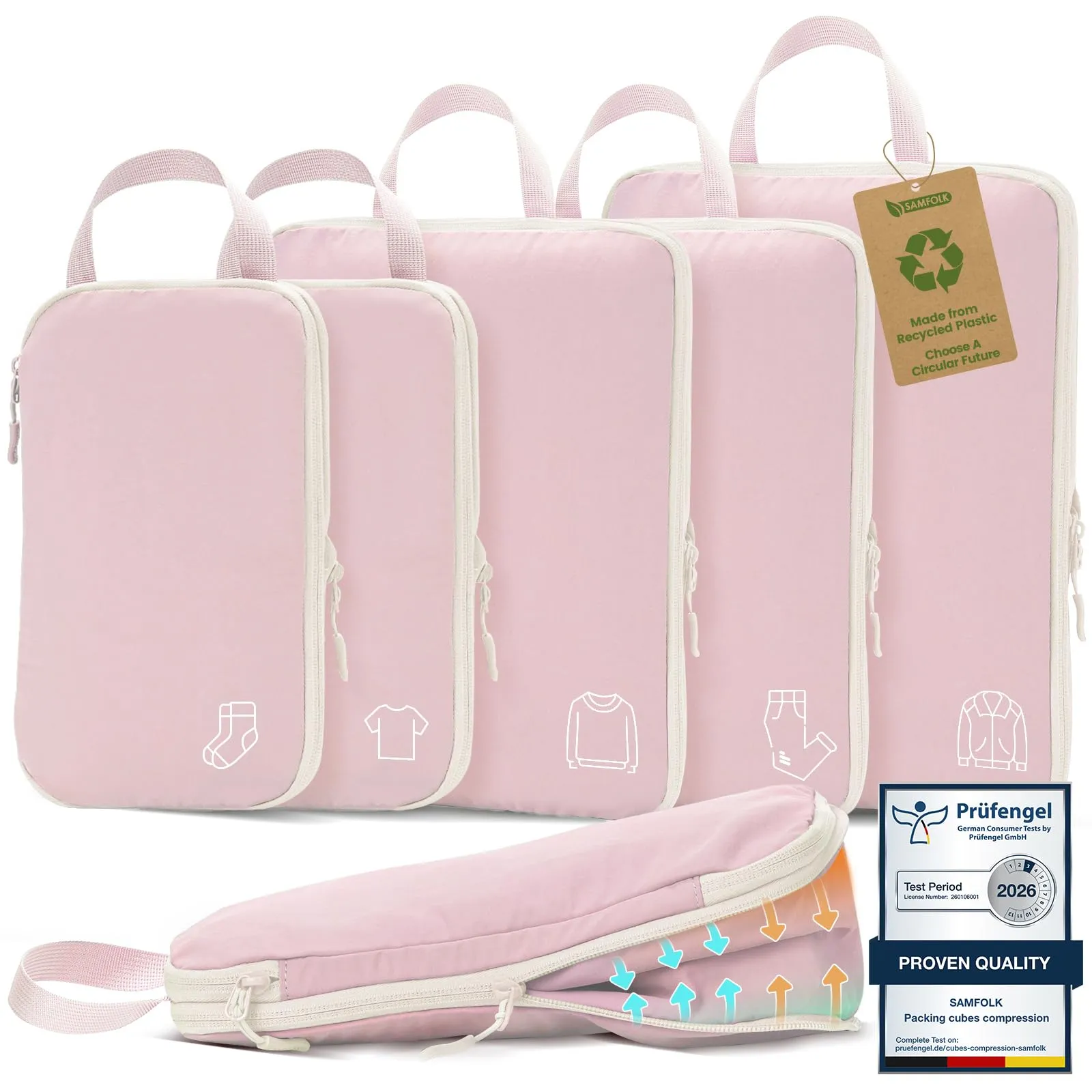 Packing Cubes Compression - Set di 5 borse organizer per valigie, zaino e rosa - immagine 1