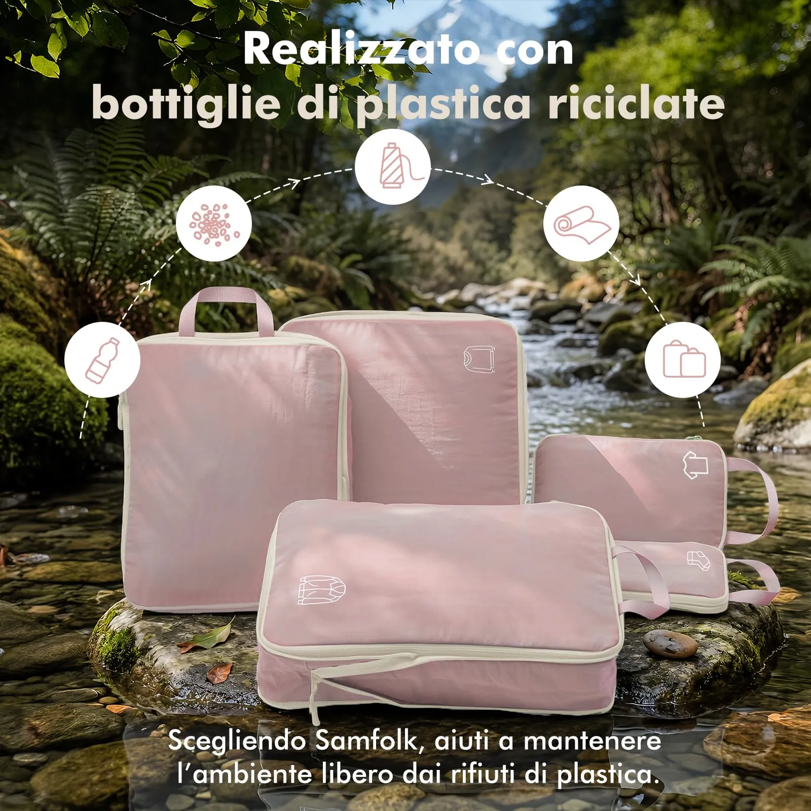 Packing Cubes Compression - Set di 5 borse organizer per valigie, zaino e rosa - immagine 3