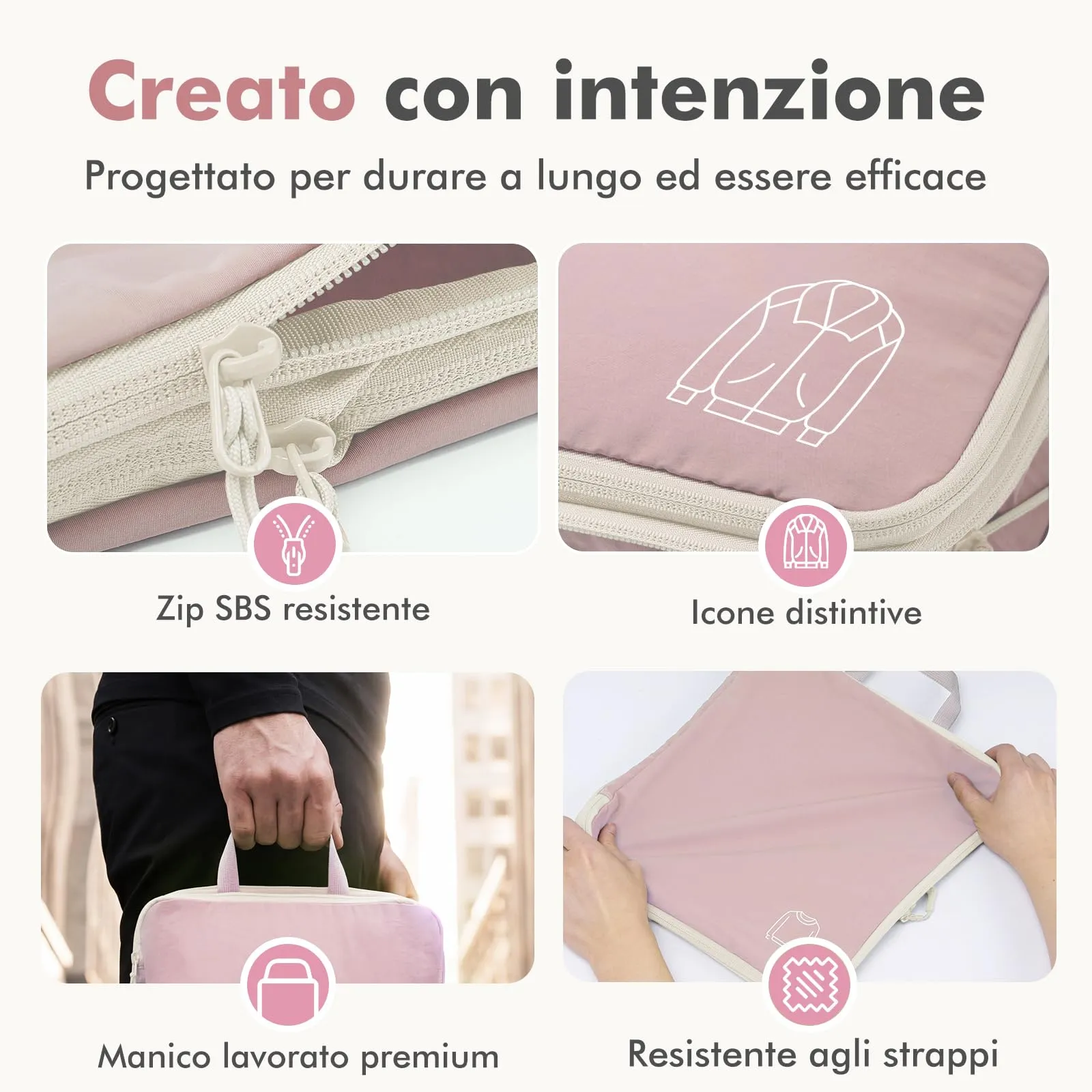 Packing Cubes Compression - Set di 5 borse organizer per valigie, zaino e rosa - immagine 6