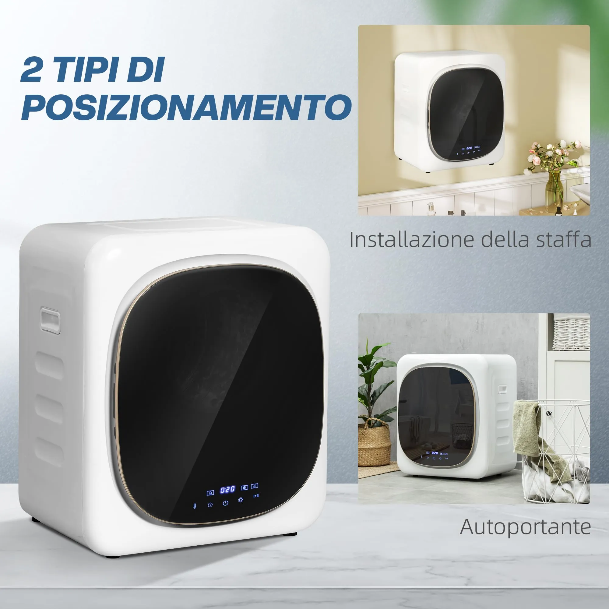 HOMCOM Mini Asciugatrice Portatile 2.5kg 6 Programmi Display Touch Bianco - immagine 8