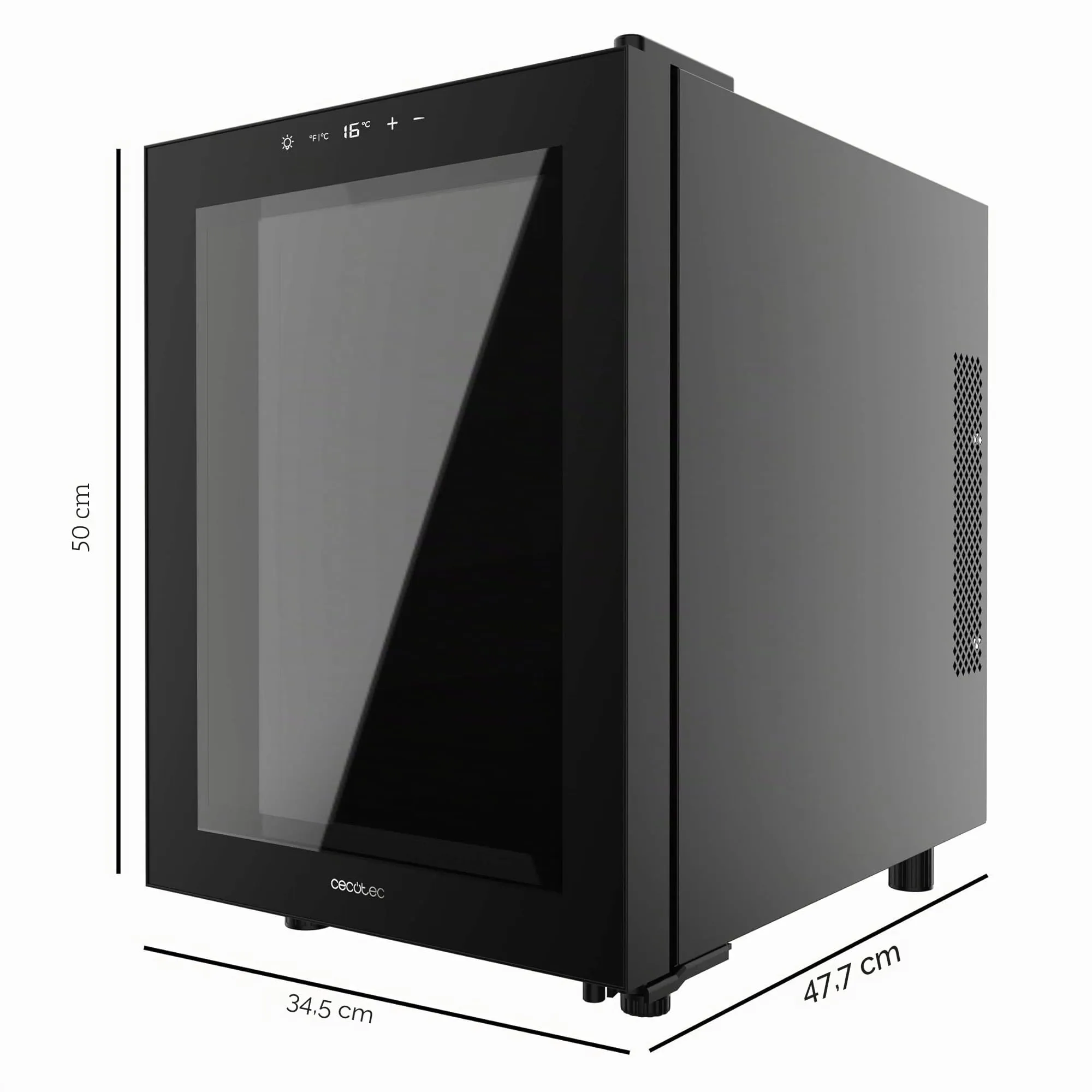Cecotec Cantina per vino Bolero GrandSommelier 1255 CoolCrystal E, Capacità 12 Bottiglie, Ripiani in metallo, Controllo Touch, Temperatura 8-18ºC, Nero - immagine 2