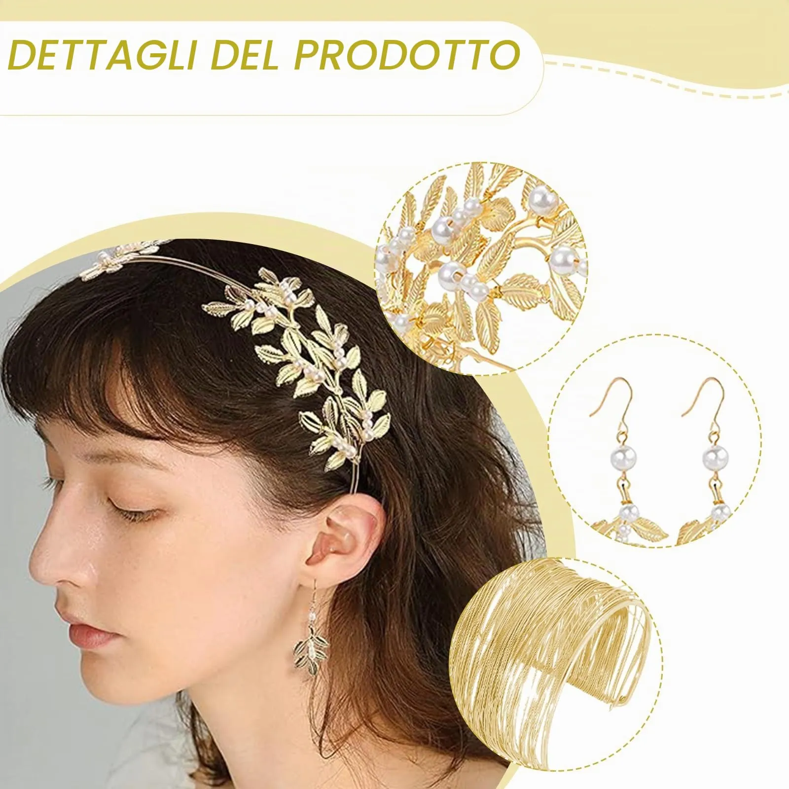 5 Pezzi Accessori Dea Greca per Donne Cerchietto Copricapo Cerimoni Nuziale - immagine 3