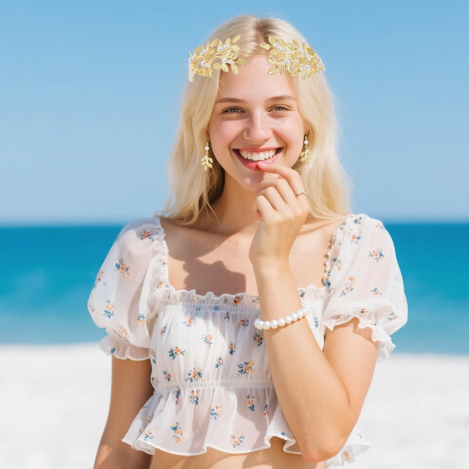 5 Pezzi Accessori Dea Greca per Donne Cerchietto Copricapo Cerimoni Nuziale - immagine 5