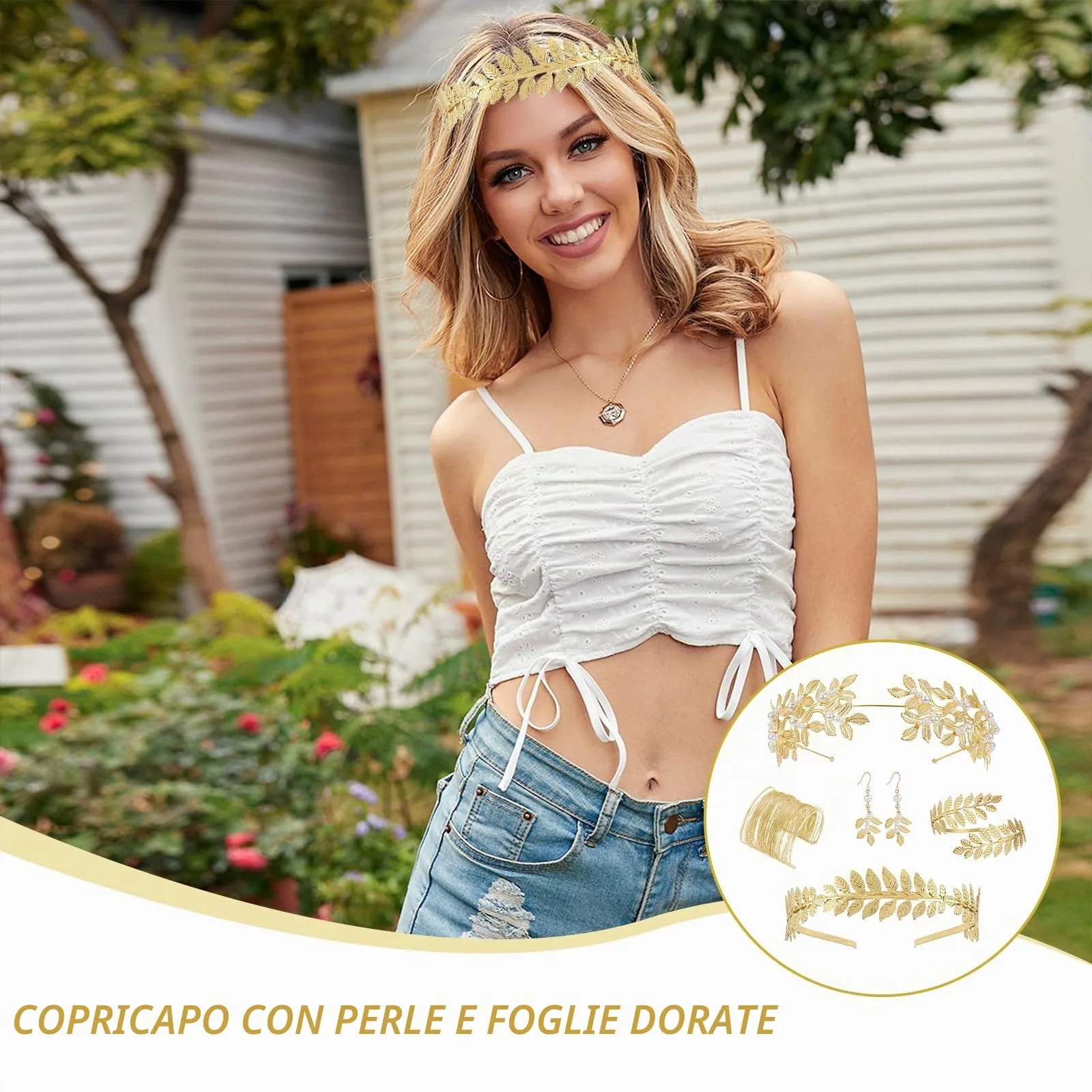 5 Pezzi Accessori Dea Greca per Donne Cerchietto Copricapo Cerimoni Nuziale - immagine 7