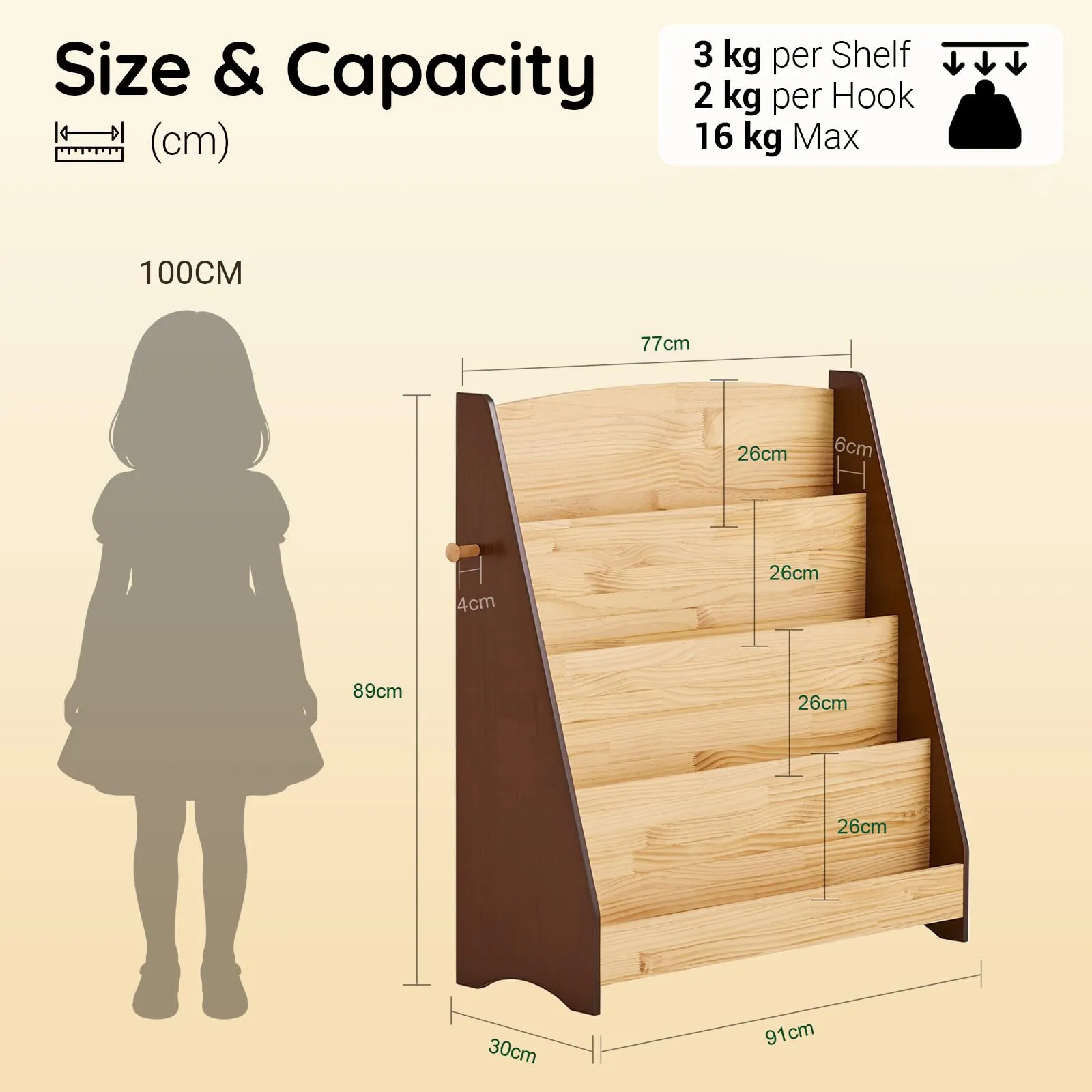 SoBuy Libreria Montessoriana per Bambini a 4 Ripiani 91x30x89 cm Cameretta - immagine 3