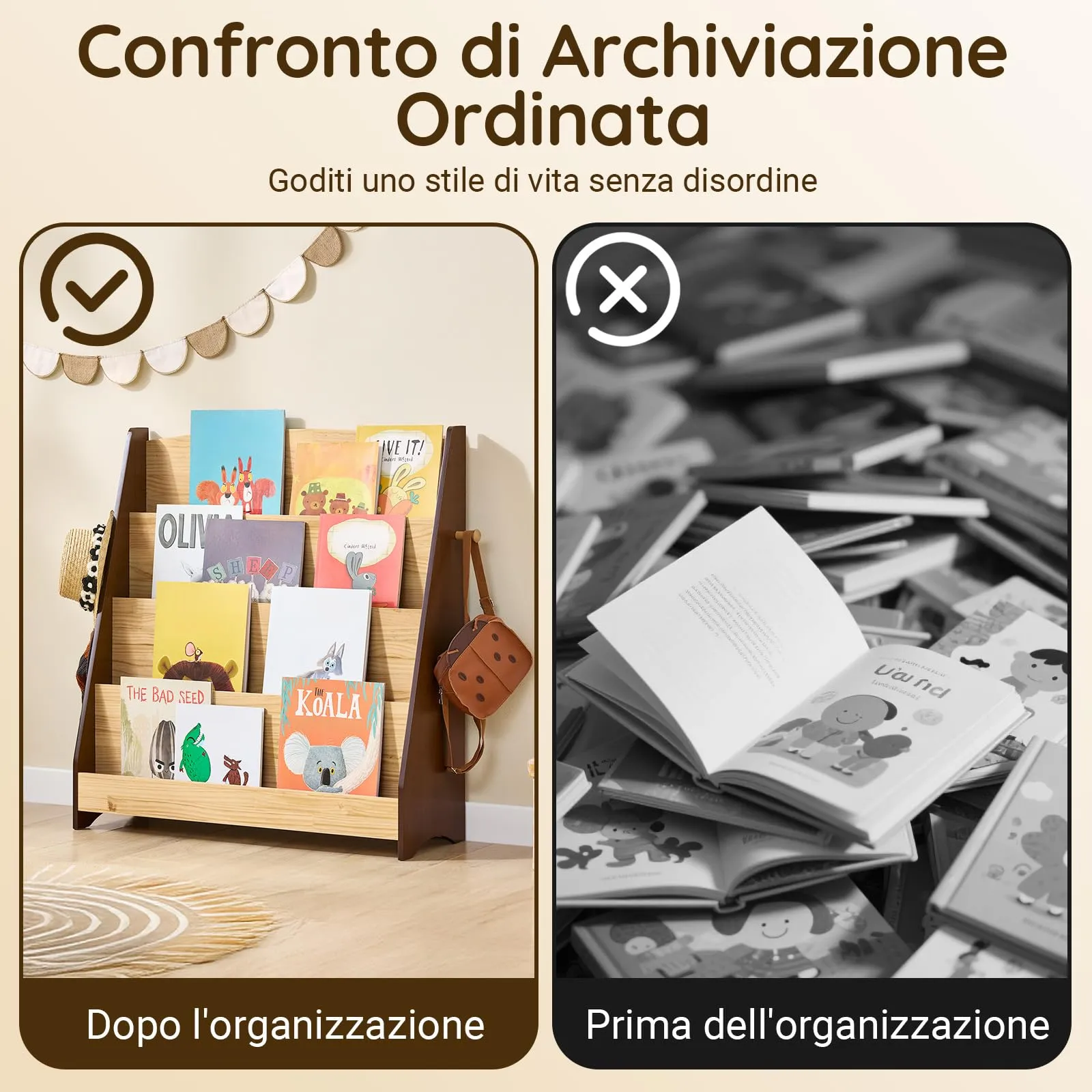SoBuy Libreria Montessoriana per Bambini a 4 Ripiani 91x30x89 cm Cameretta - immagine 4