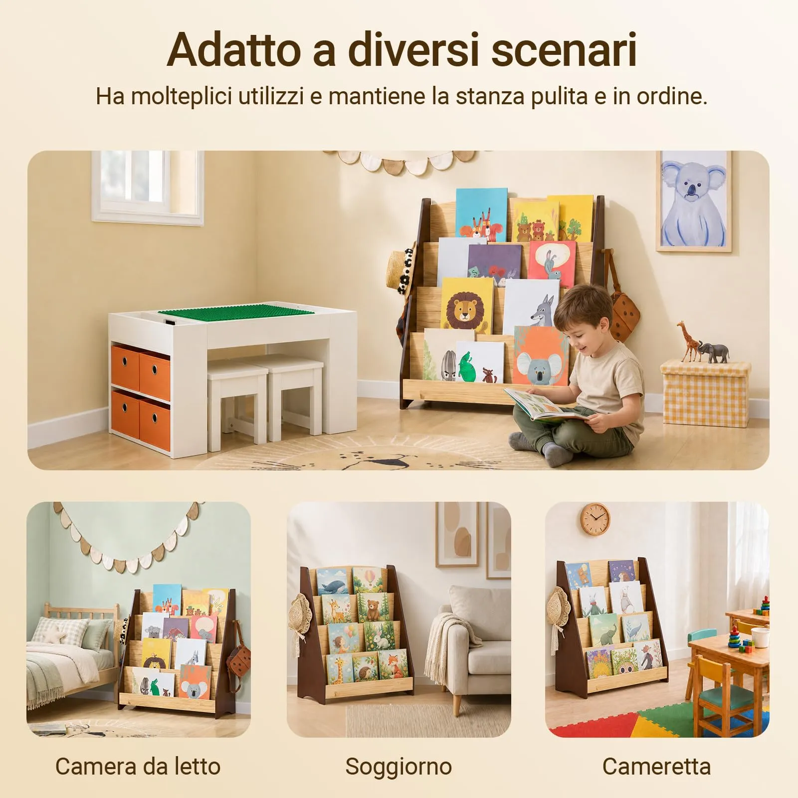 SoBuy Libreria Montessoriana per Bambini a 4 Ripiani 91x30x89 cm Cameretta - immagine 7