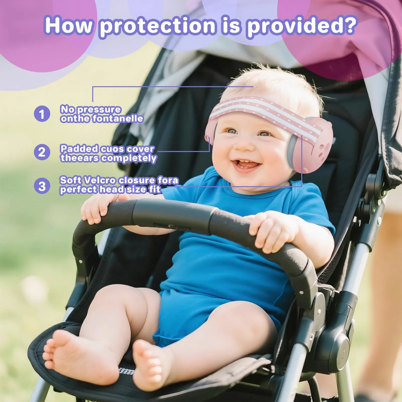Cuffie Antirumore per Neonati e Bambini Piccoli Fino a 36 Mesi, Protettori Acustici per Neonati, Previene i Danni dell’udito, Migliora il Sonno in Viaggio, Rosa - immagine 3