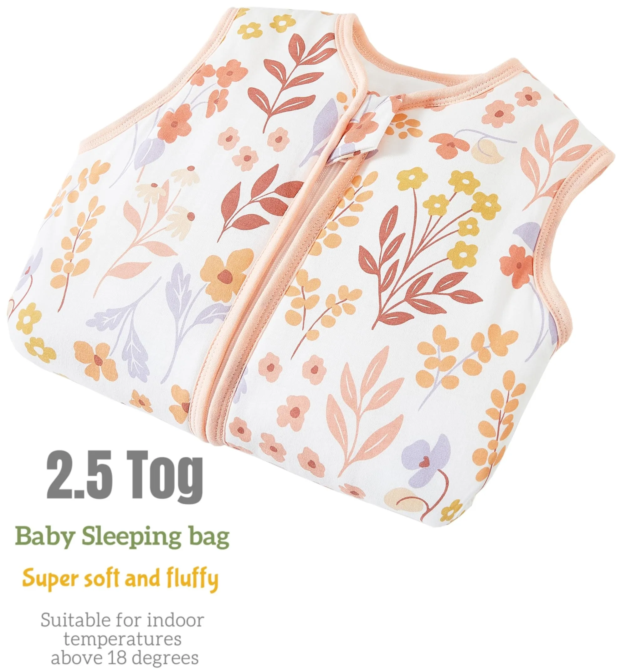 Chilsuessy Sacco nanna invernale per bambini, 2,5 Tog, unisex, per tutto l'anno, con piedi, sacco a pelo per bambini, colore rosa, giardino, 90 cm, altezza 95-105 cm - immagine 2